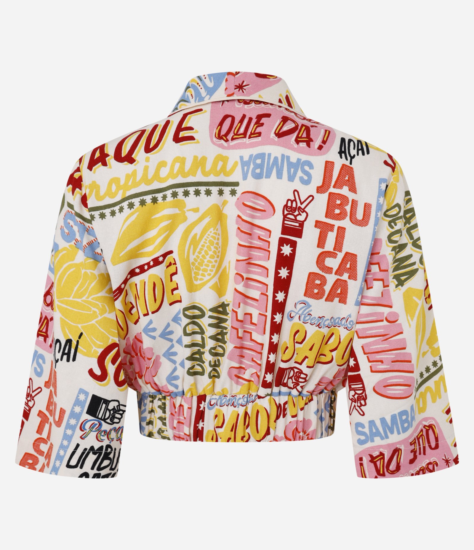 Blusa Cropped em Viscolinho Transpassada e Estampa Tropical Bege 7