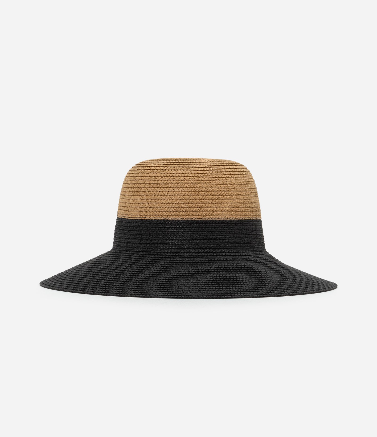 Chapéu de Praia em Palha com Aba Alongada Bicolor Bege/Preto 1