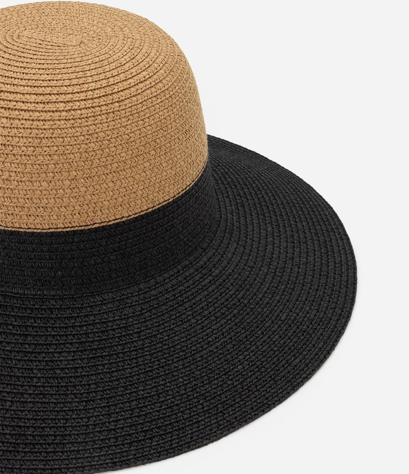 Chapéu de Praia em Palha com Aba Alongada Bicolor Bege/Preto 2