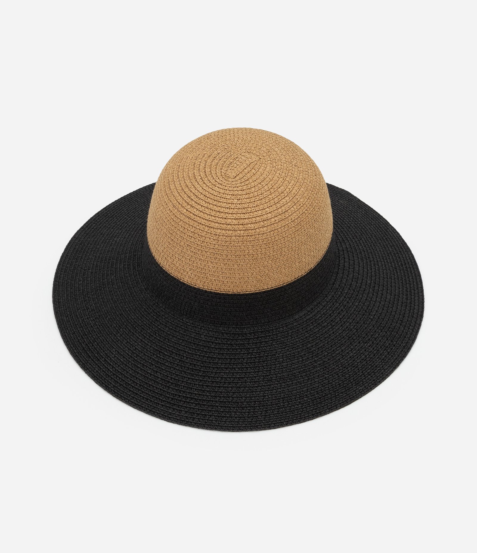 Chapéu de Praia em Palha com Aba Alongada Bicolor Bege/Preto 3