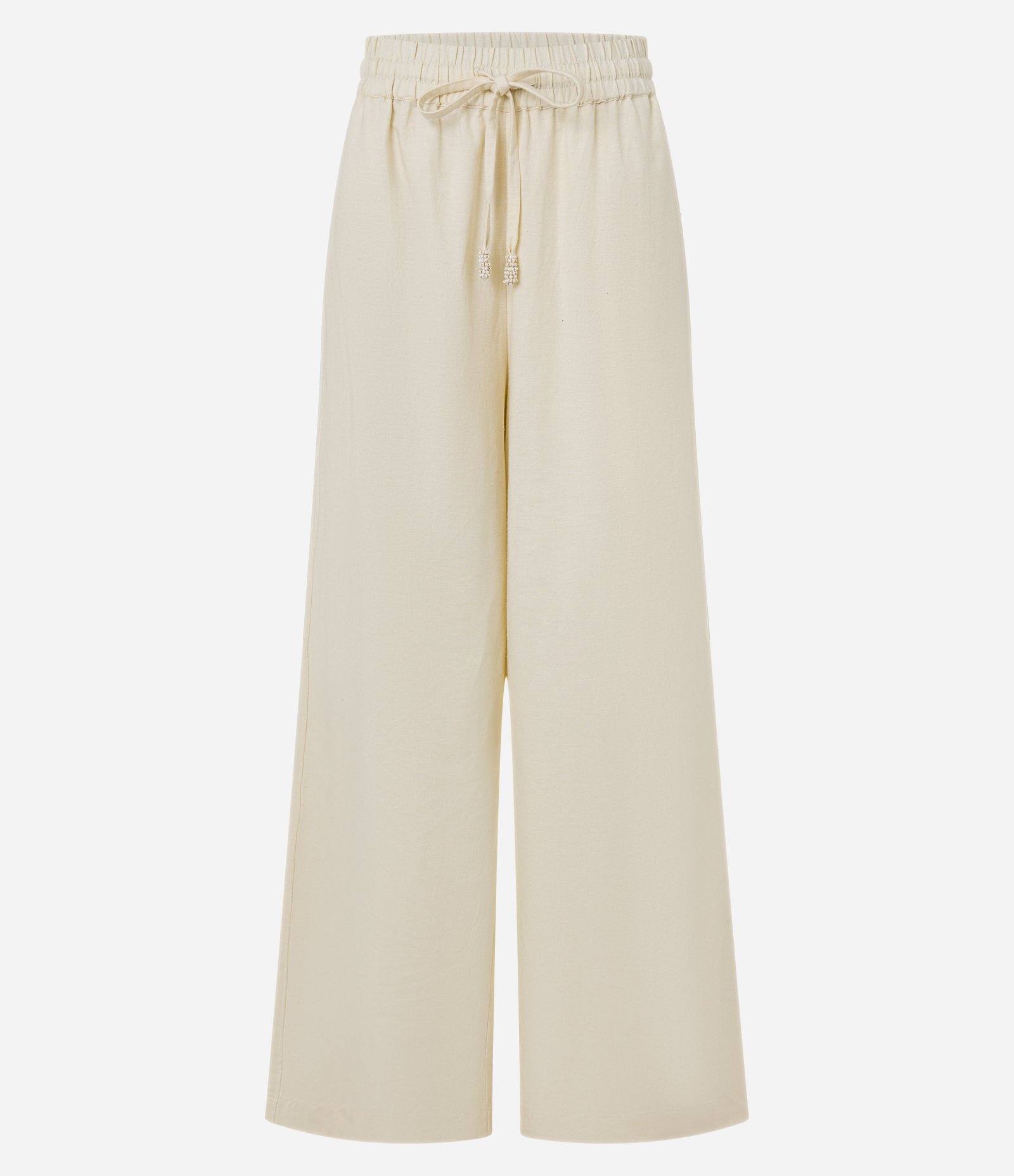 Calça Pantalona em Viscolinho com Amarração no Cós Bege 7