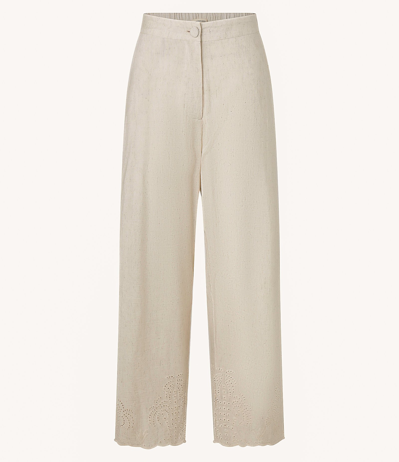 Calça Reta em Viscolinho com Textura de Coqueiro na Barra Nuvem Bege 8