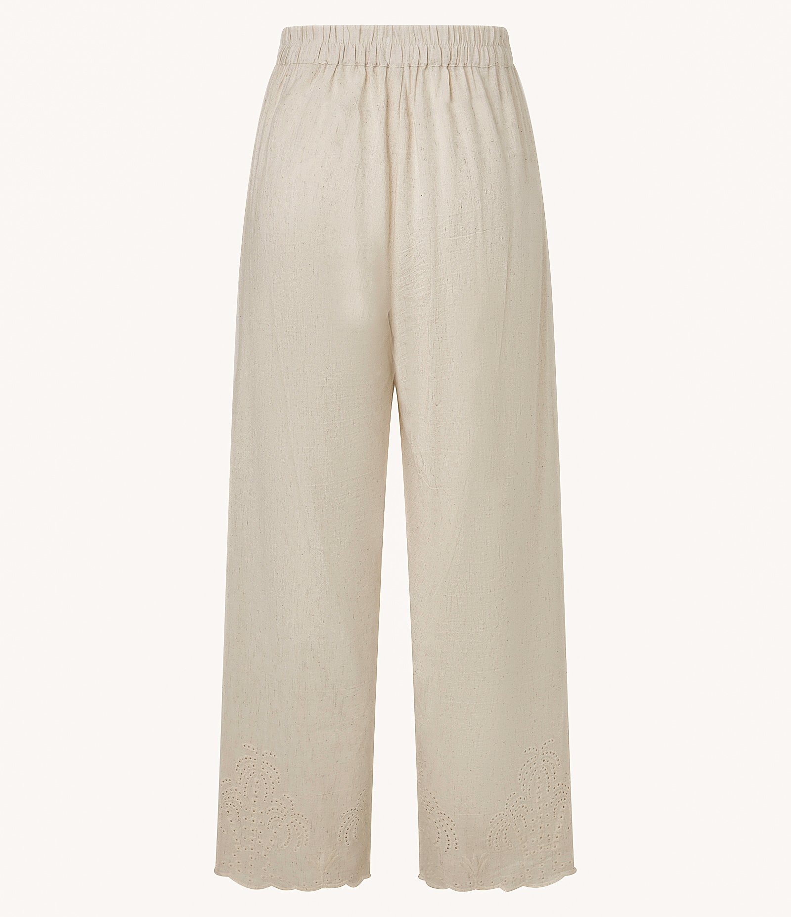 Calça Reta em Viscolinho com Textura de Coqueiro na Barra Nuvem Bege 9