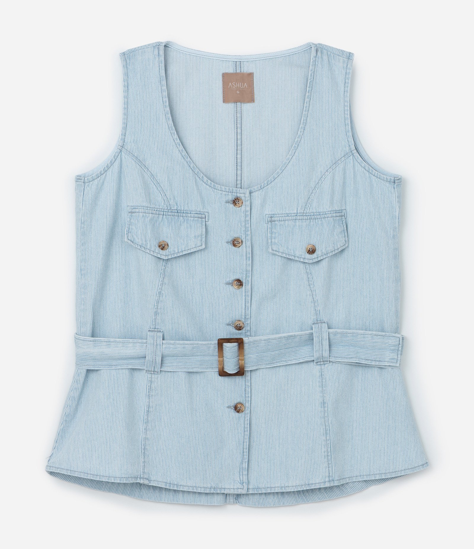 Colete Alfaiataria Sarja com Listras Fio Tinto Curve & Plus Size Azul 4