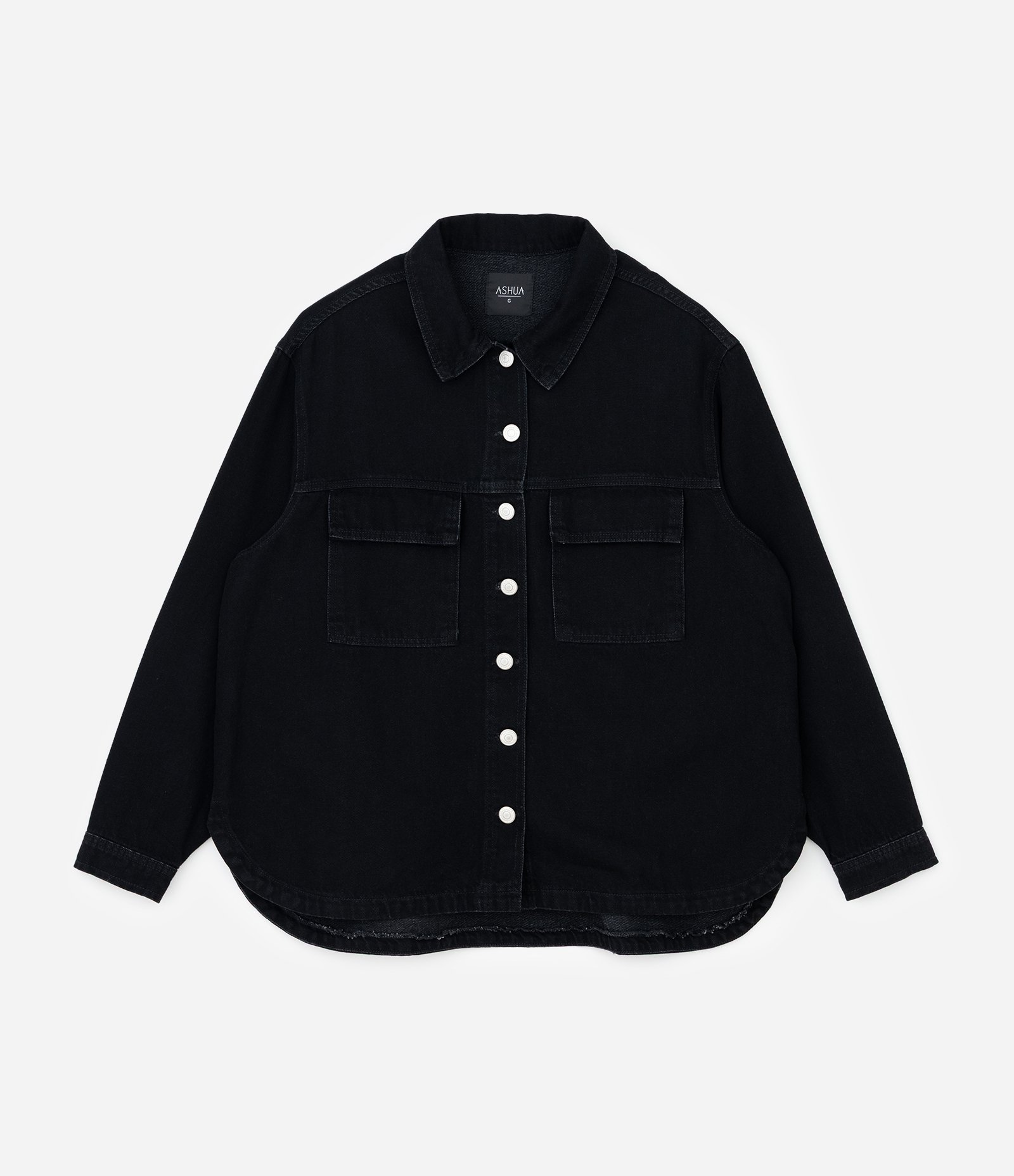 Jaqueta Overshirt em Jeans com Bolso Cargo e Botões Contrastantes Curve & Plus Size Preto 5