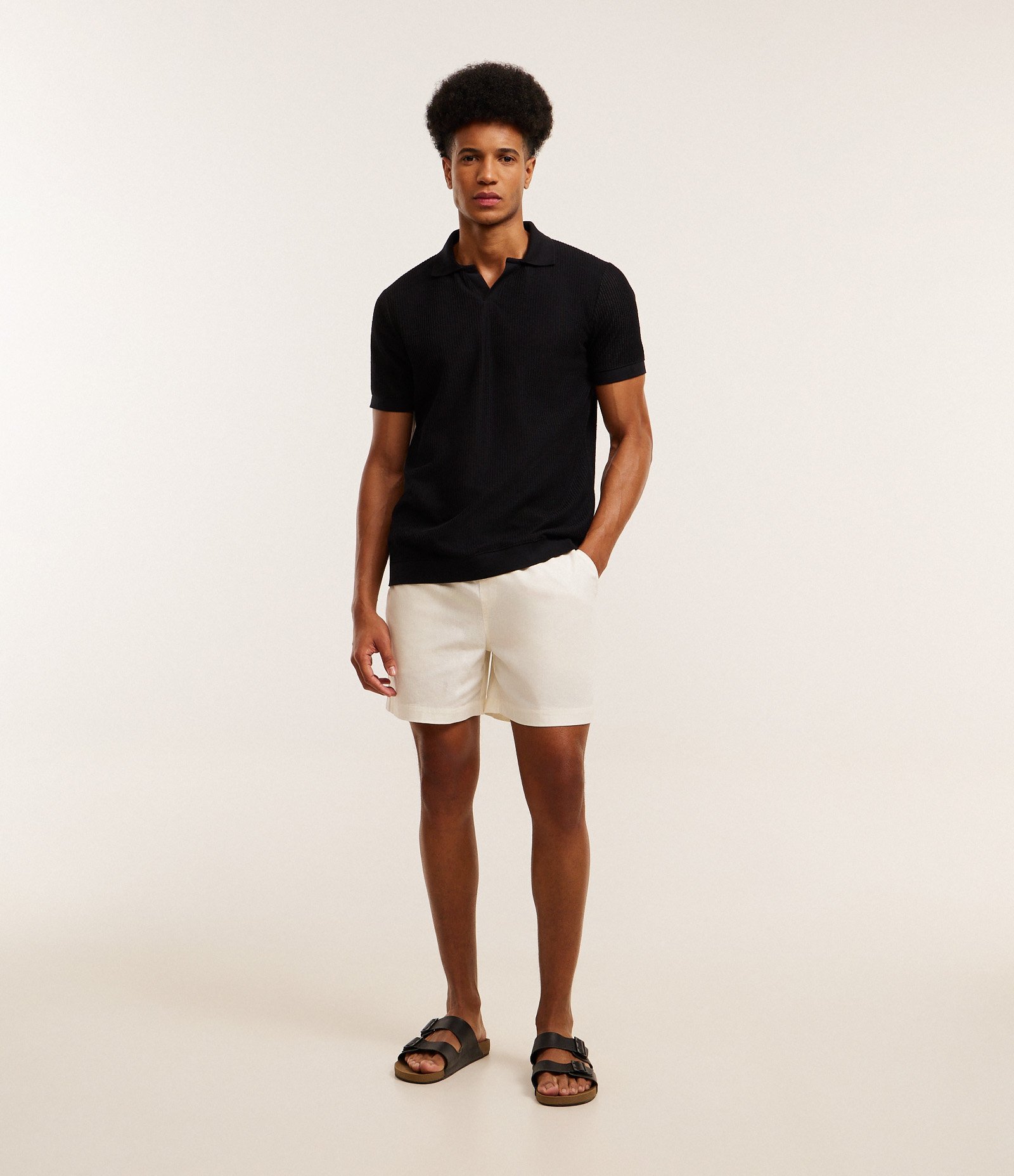 Camisa Polo Regular em Algodão com Textura Preto 2