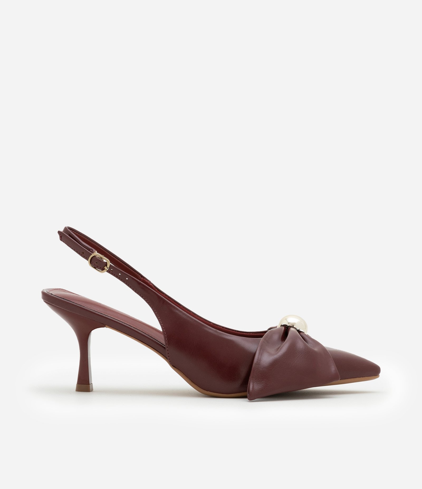 Sapato Scarpin Slingback com Laço e Detalhe em Madrepérola Vinho 1
