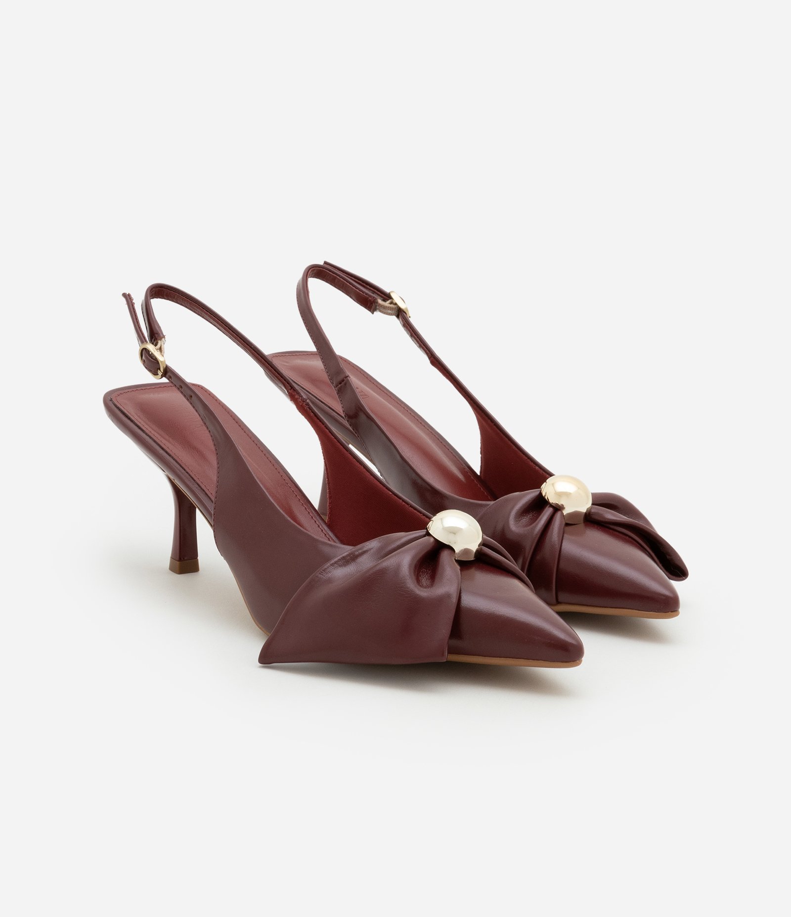 Sapato Scarpin Slingback com Laço e Detalhe em Madrepérola Vinho 2