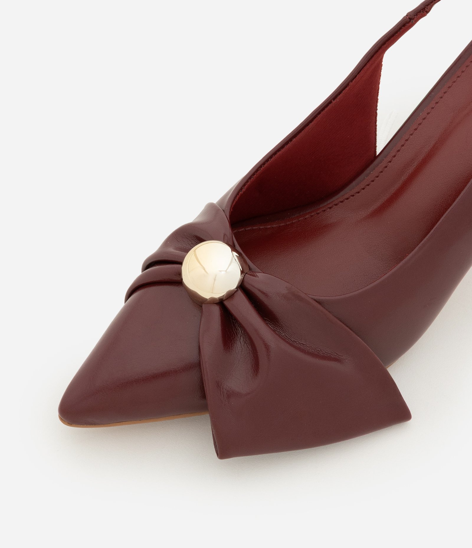Sapato Scarpin Slingback com Laço e Detalhe em Madrepérola Vinho 5
