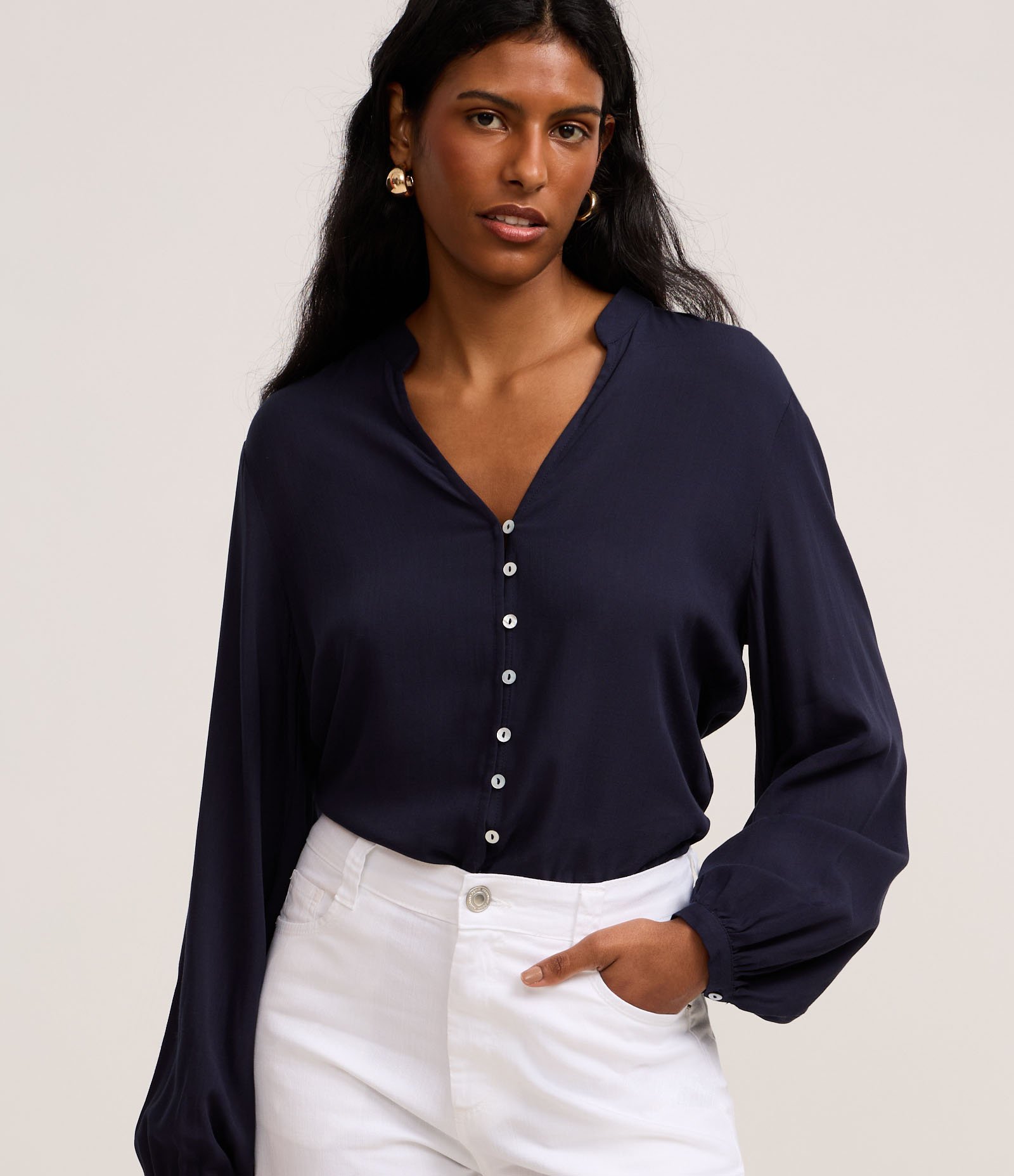 Camisa em Viscose com Gola Padre e Botões Azul 1