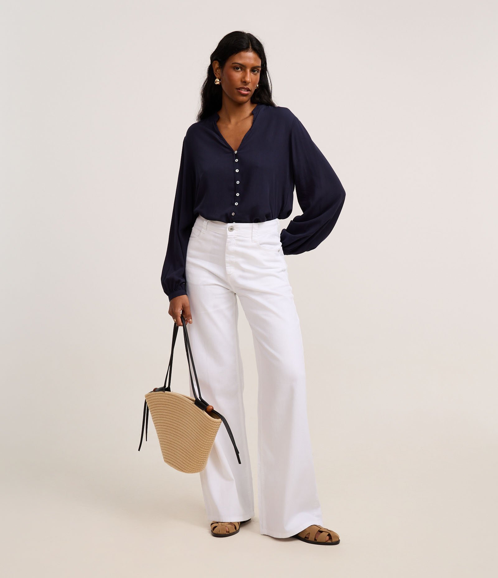 Camisa em Viscose com Gola Padre e Botões Azul 2