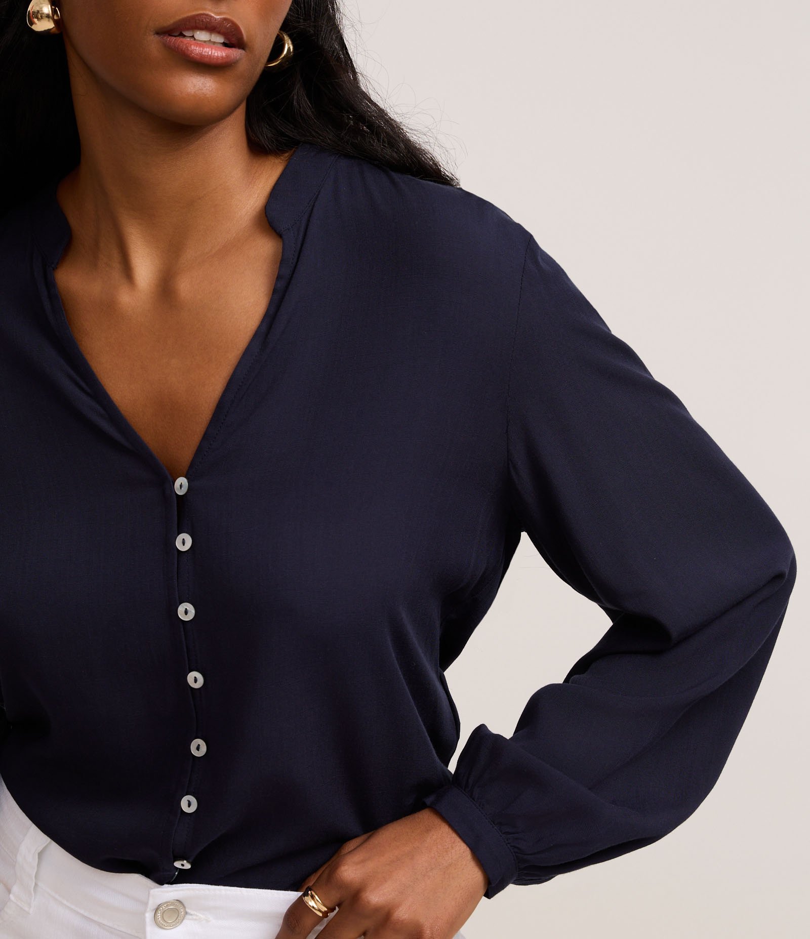 Camisa em Viscose com Gola Padre e Botões Azul 4