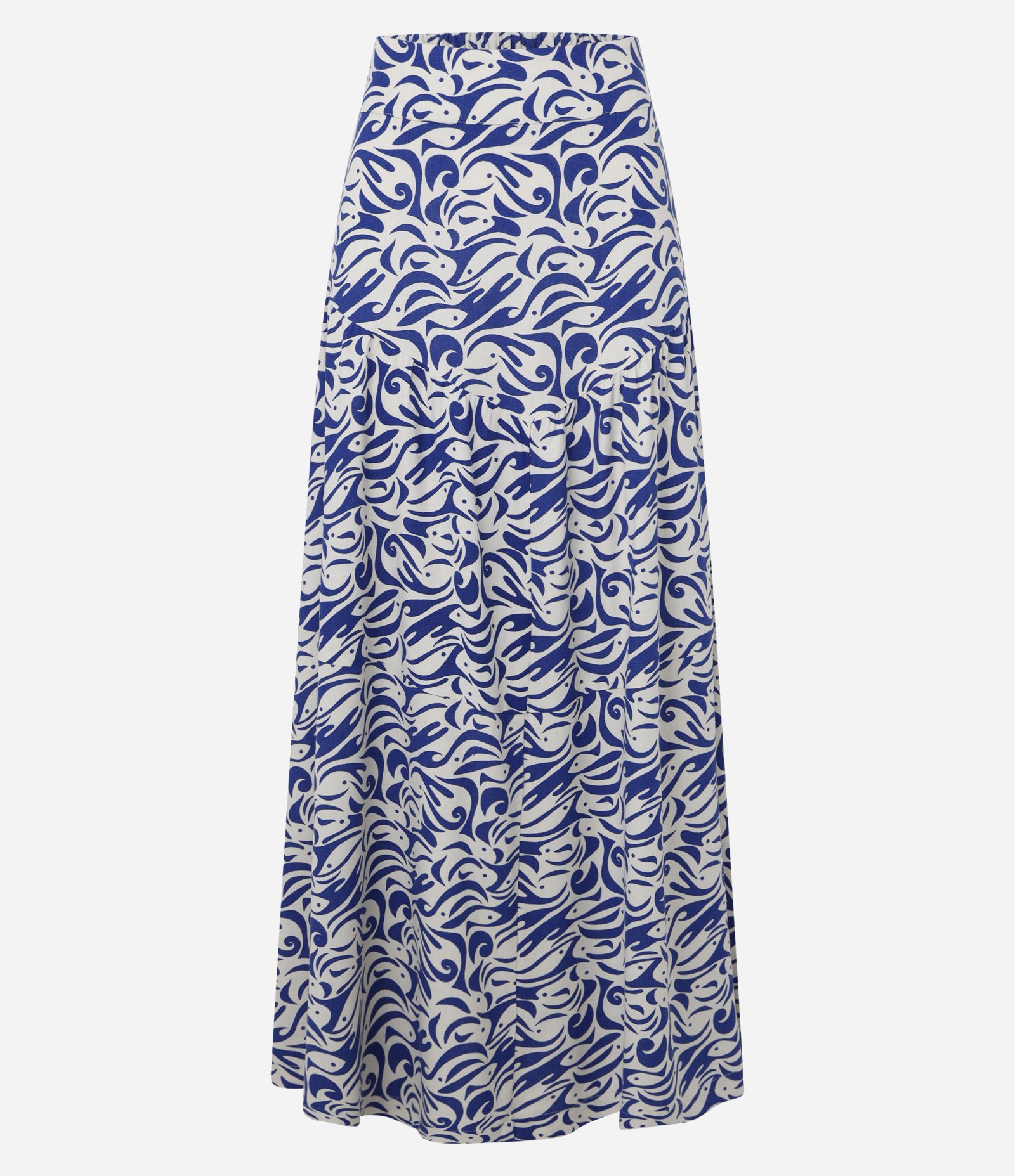 Saia Longa em Viscolinho com Estampa Abstrata Bege/Azul 6