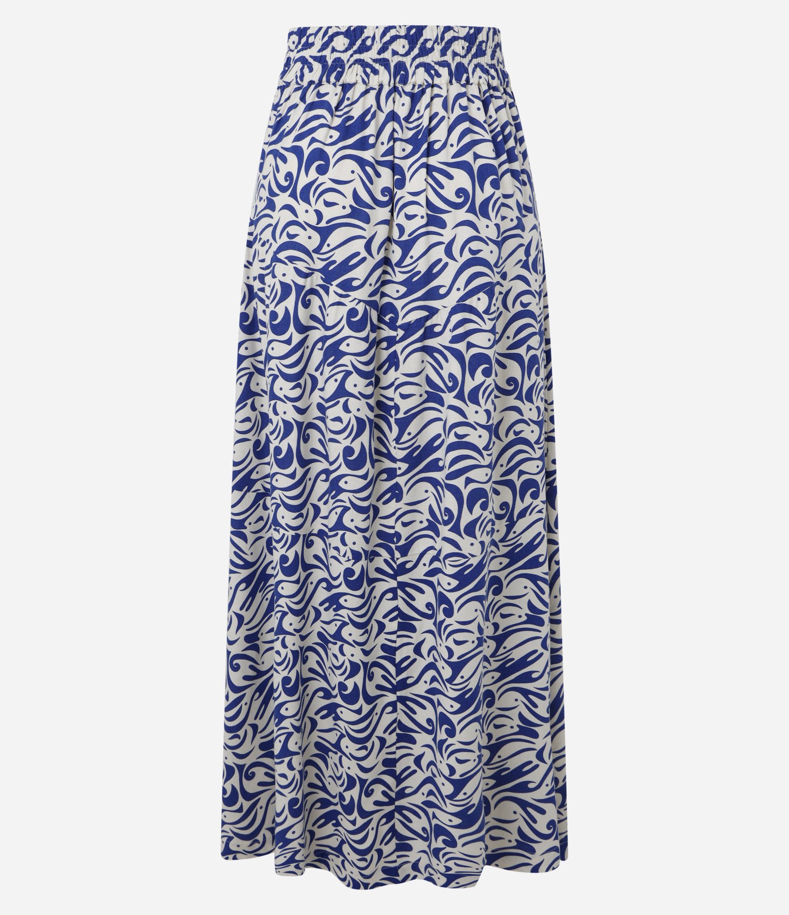 Saia Longa em Viscolinho com Estampa Abstrata Bege/Azul 7