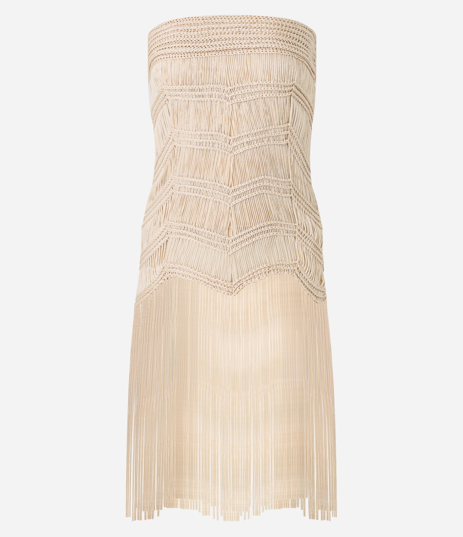 Blusa em Tricot Alongada com Franjas Macrame Bege 6