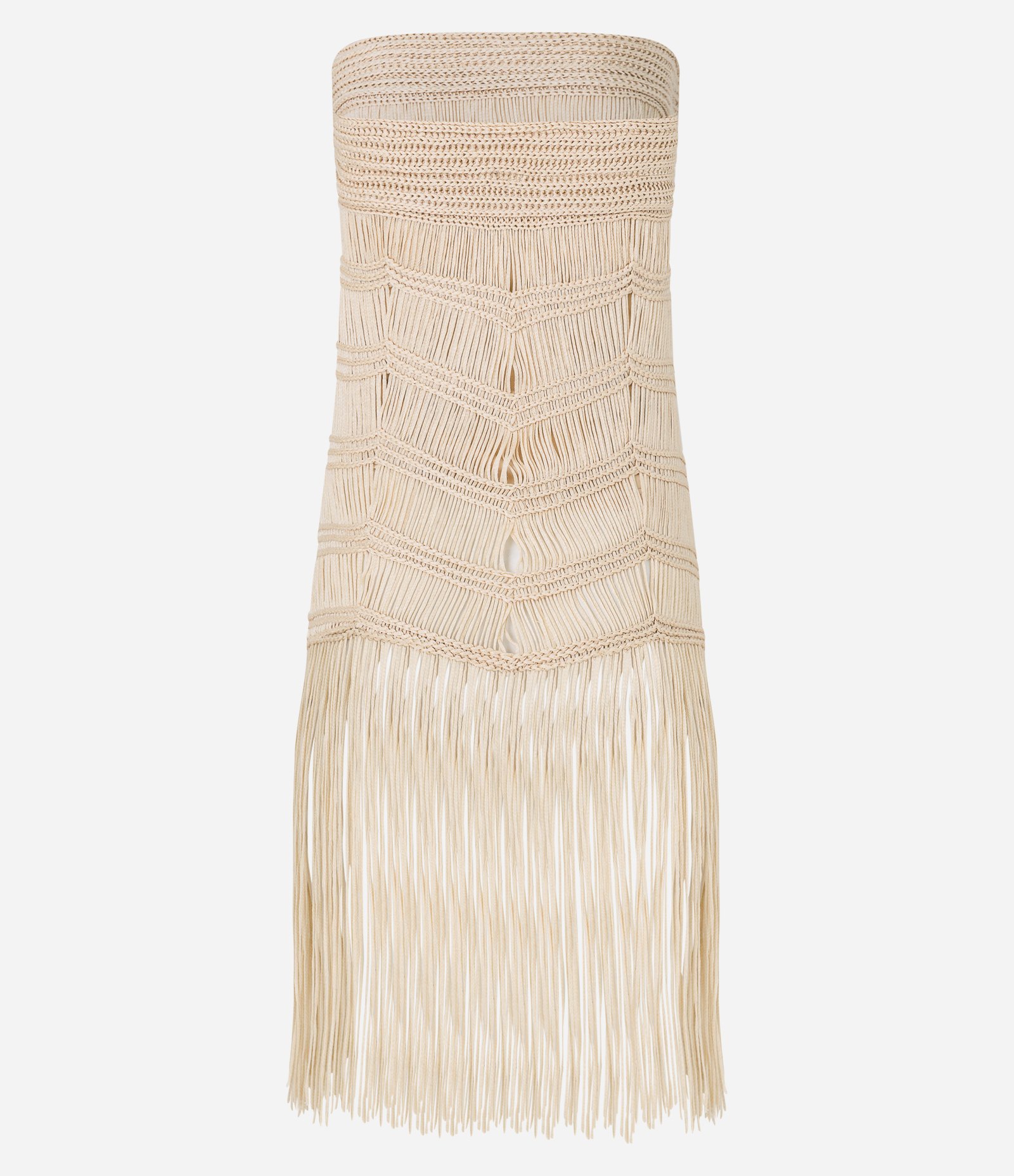 Blusa em Tricot Alongada com Franjas Macrame Bege 7