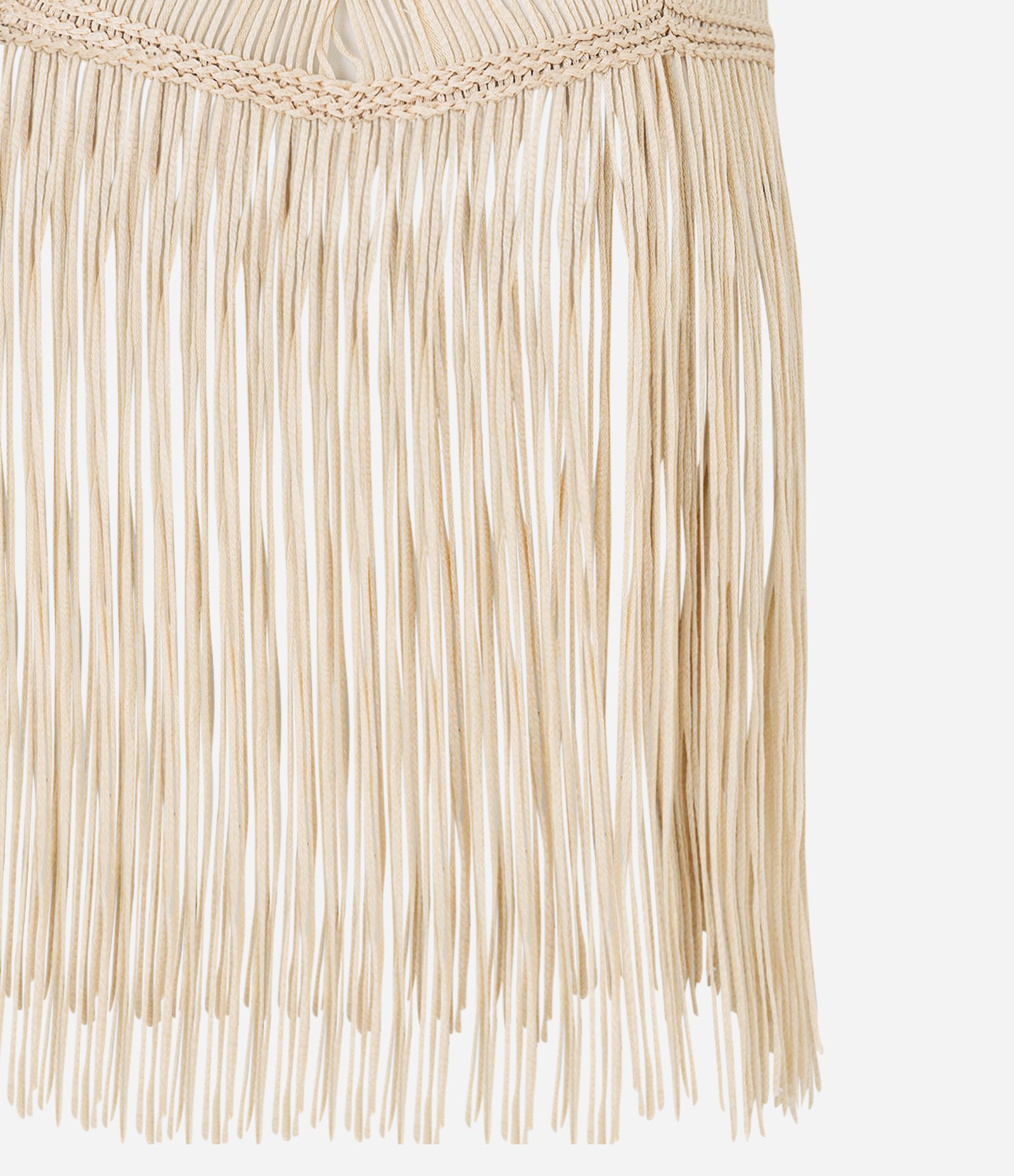 Blusa em Tricot Alongada com Franjas Macrame Bege 9