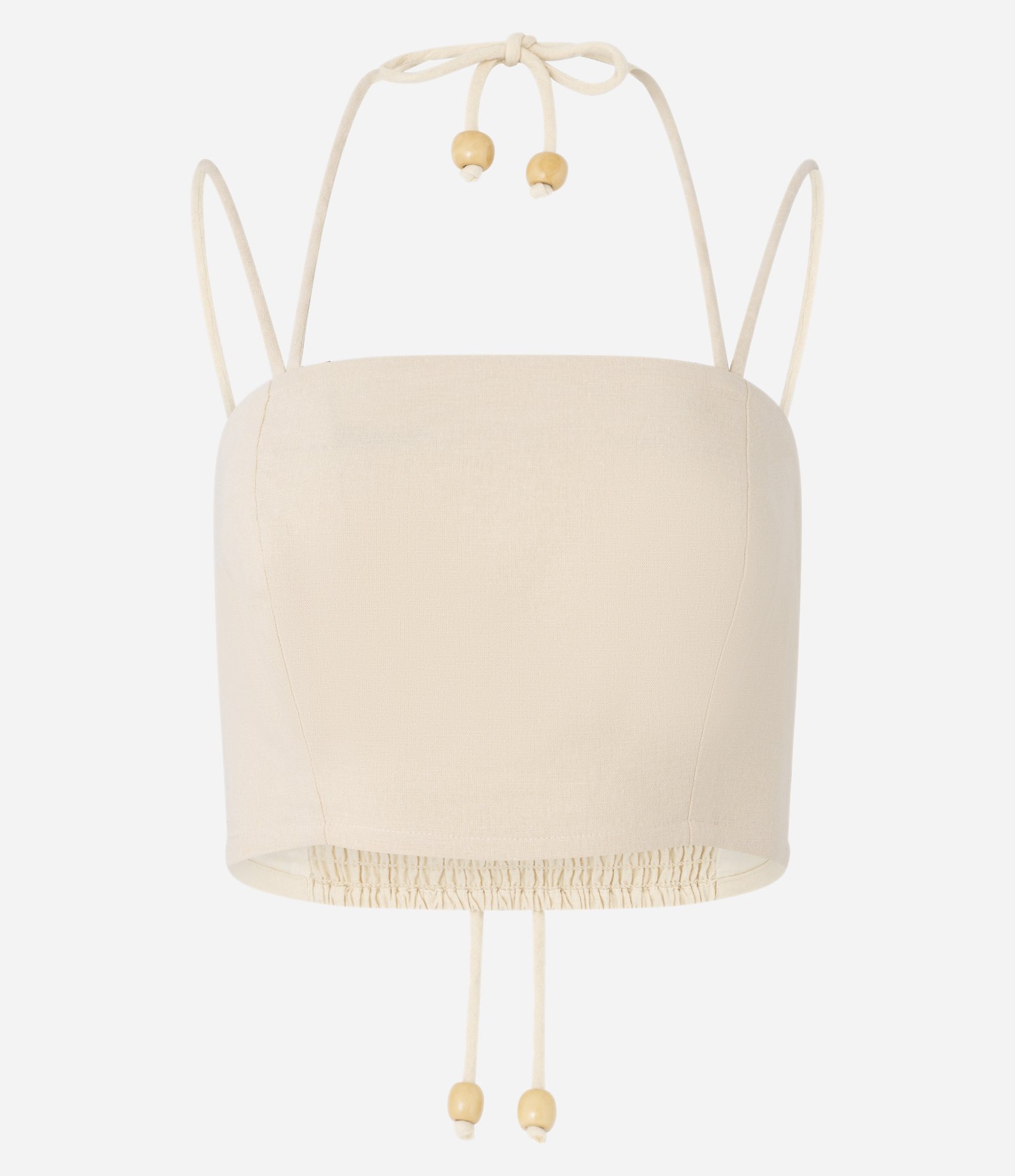 Blusa Cropped em Viscolinho com Lastex e Amarração Bege 6