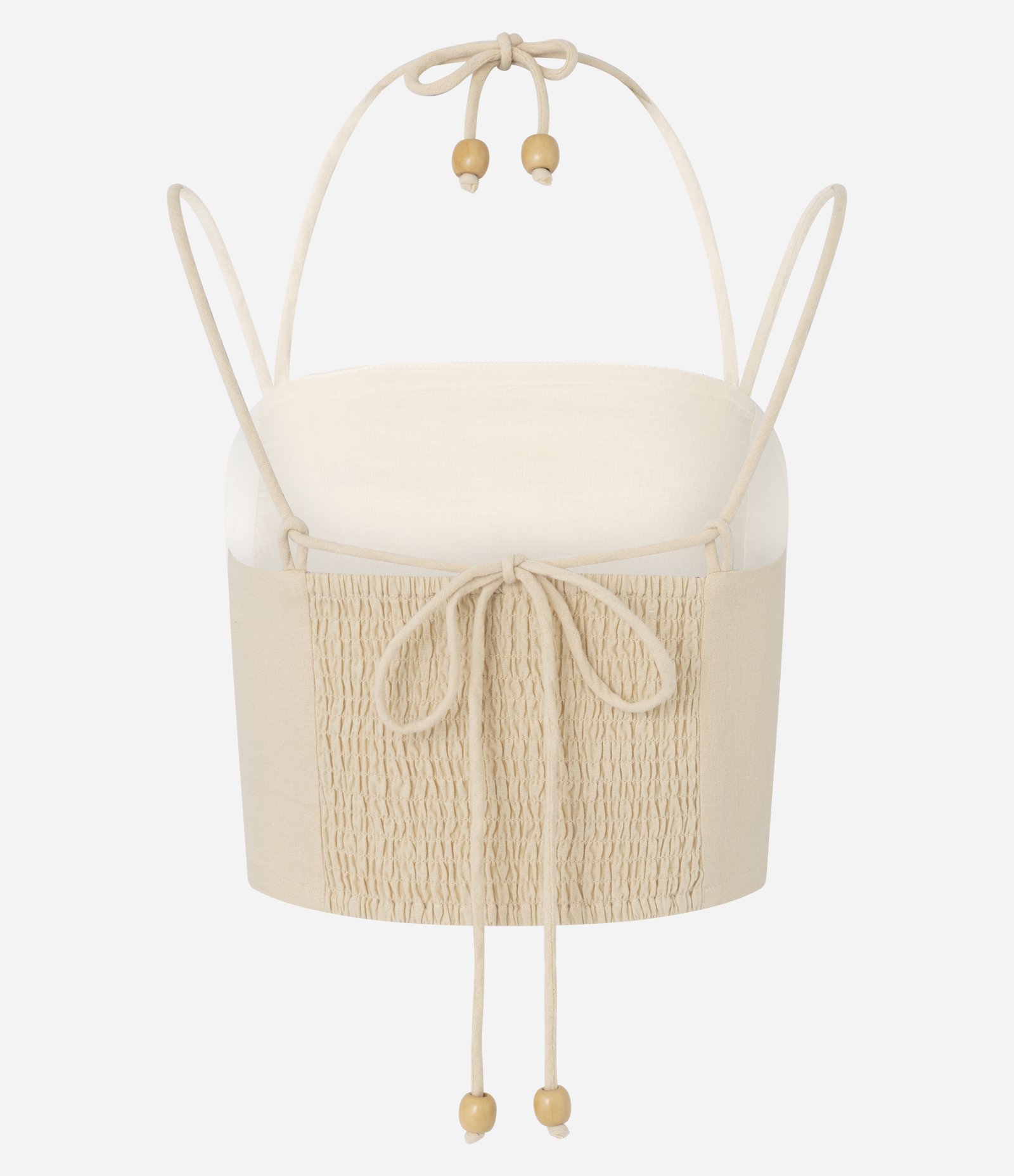 Blusa Cropped em Viscolinho com Lastex e Amarração Bege 7