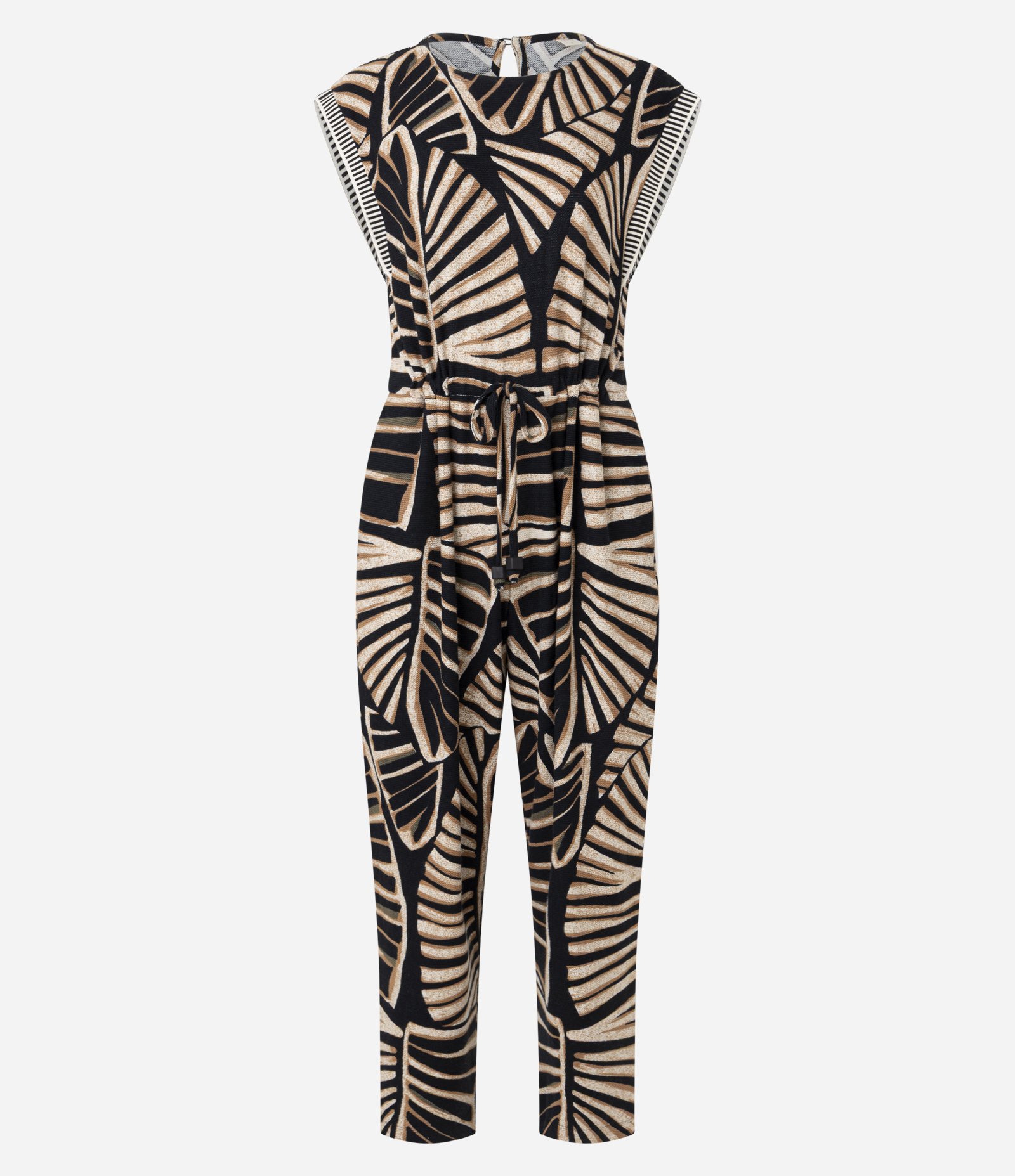 Macacão em Viscose com Amarração e Estampa Folhagem Preto/Marrom/Off White 5