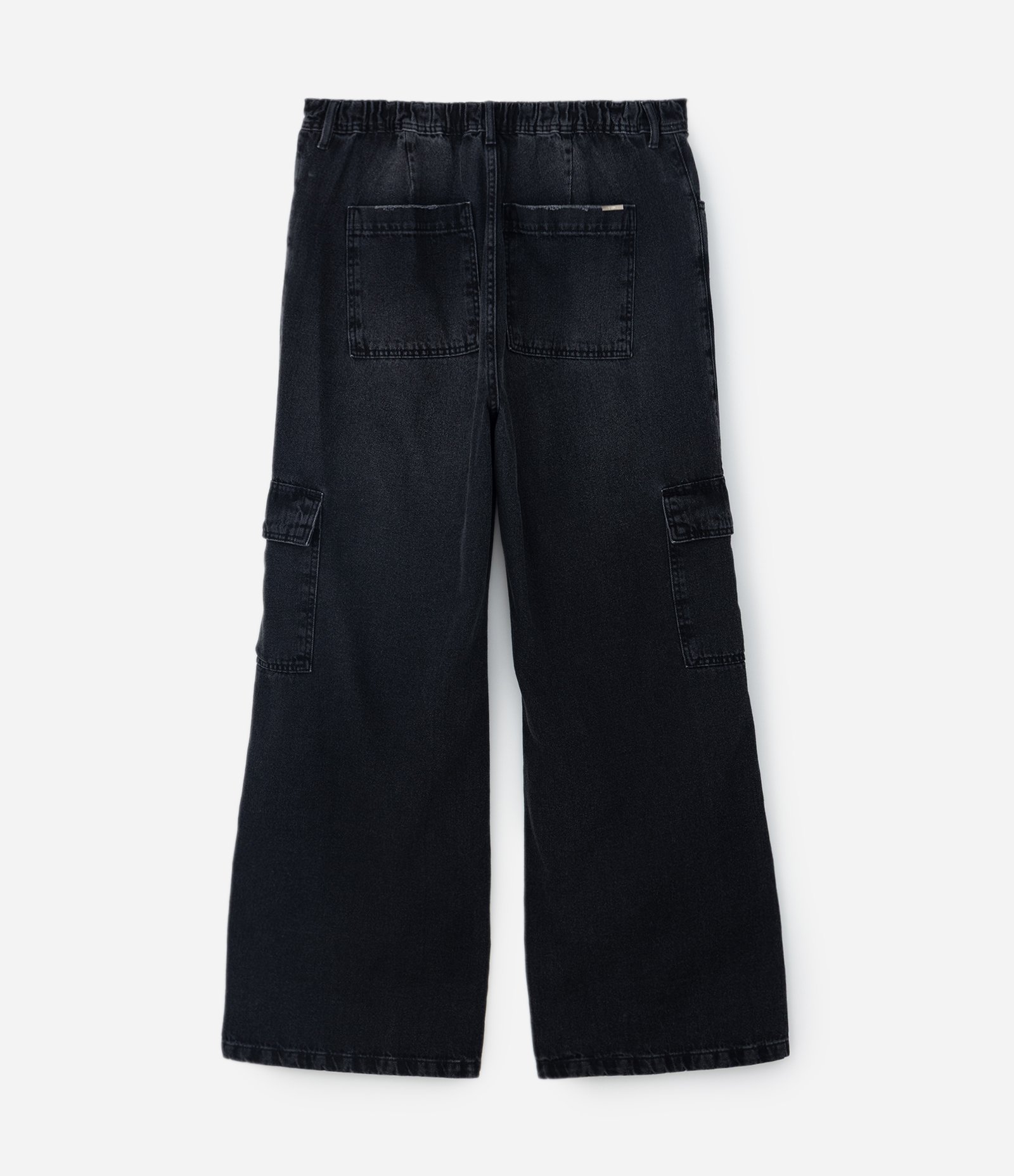 Calça Wide em Jeans com Elástico no Cós e Bolsos Cargo Curve & Plus Size Preto 6