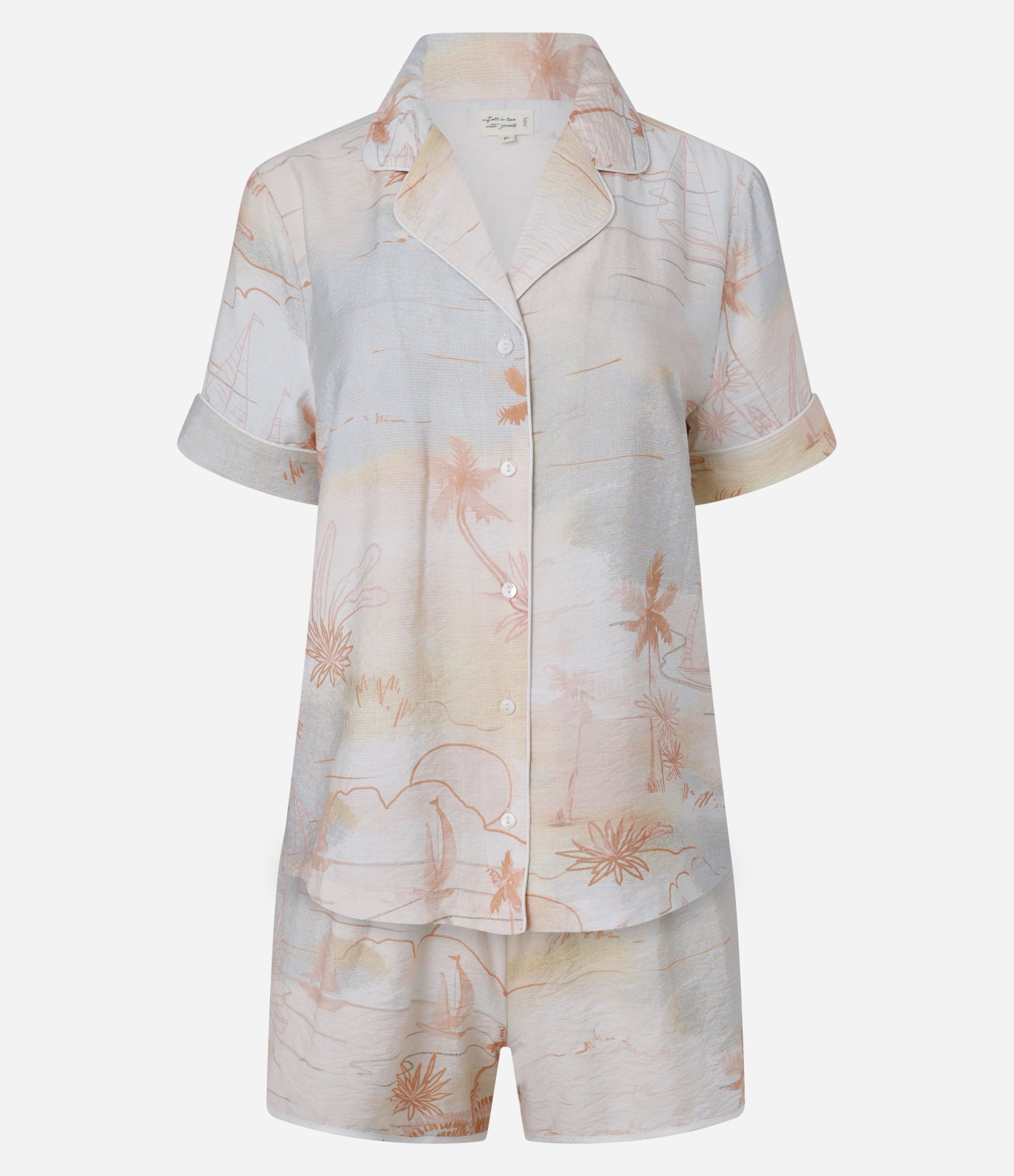 Pijama Short Doll Americano em Chalis com Estampa Tropical Off White 4