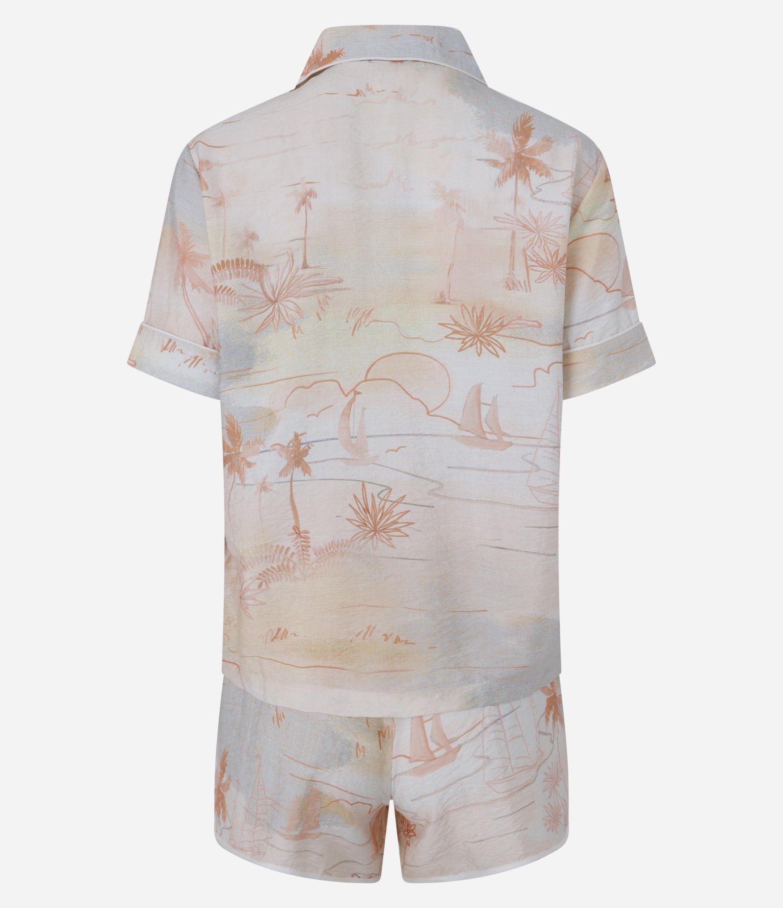 Pijama Short Doll Americano em Chalis com Estampa Tropical Off White 5