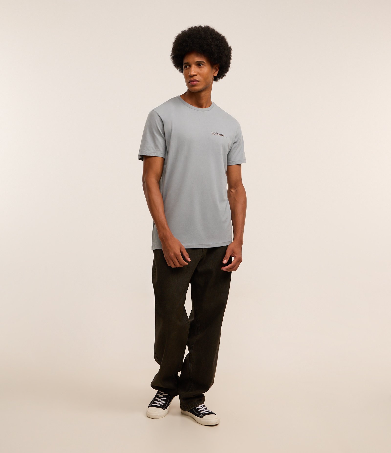 Camiseta Comfort em Algodão com Estampa Lettering La Boutique Cinza 3