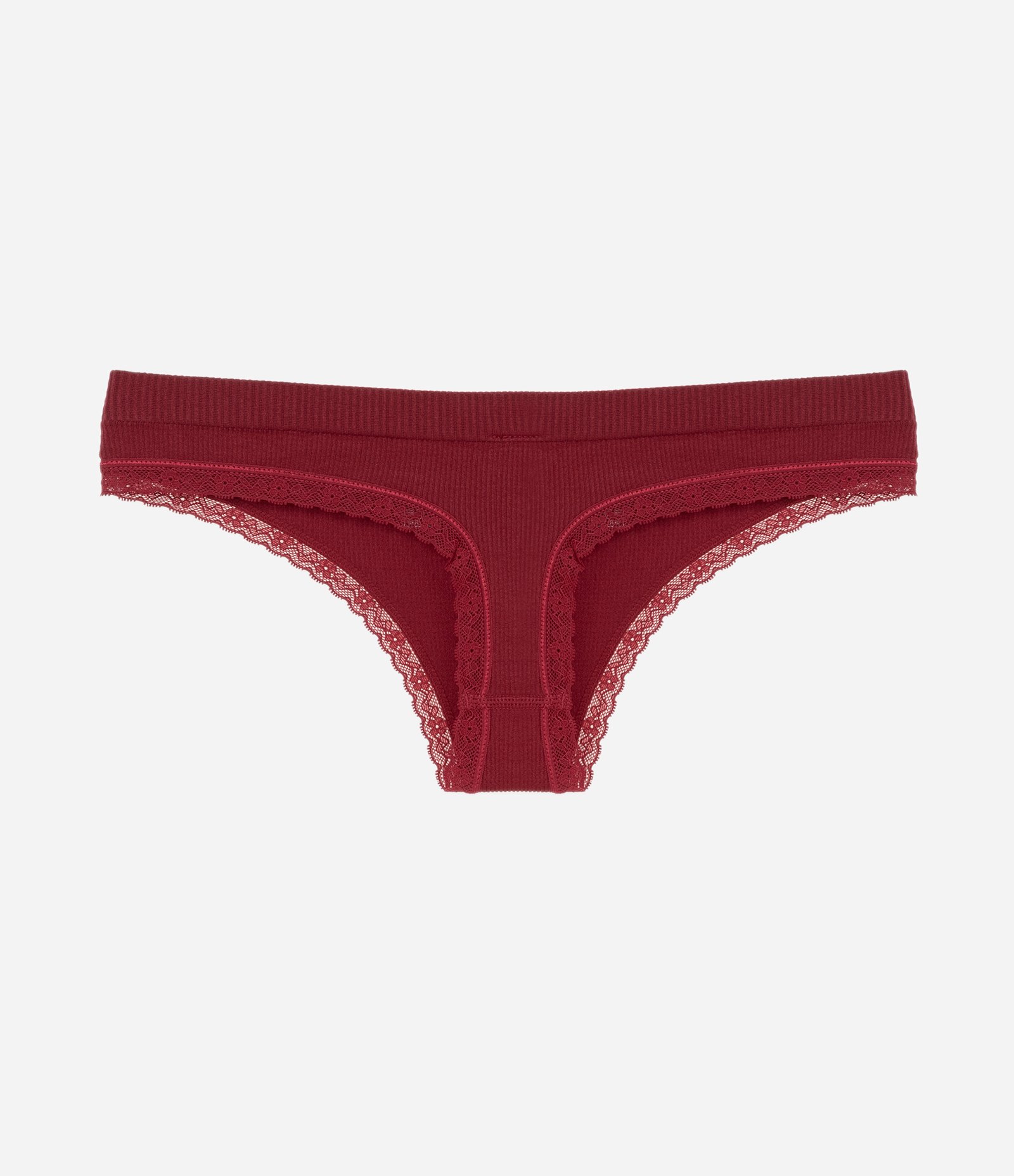 Calcinha Biquíni Fio Seamless Texturizado com Renda Vermelho 2
