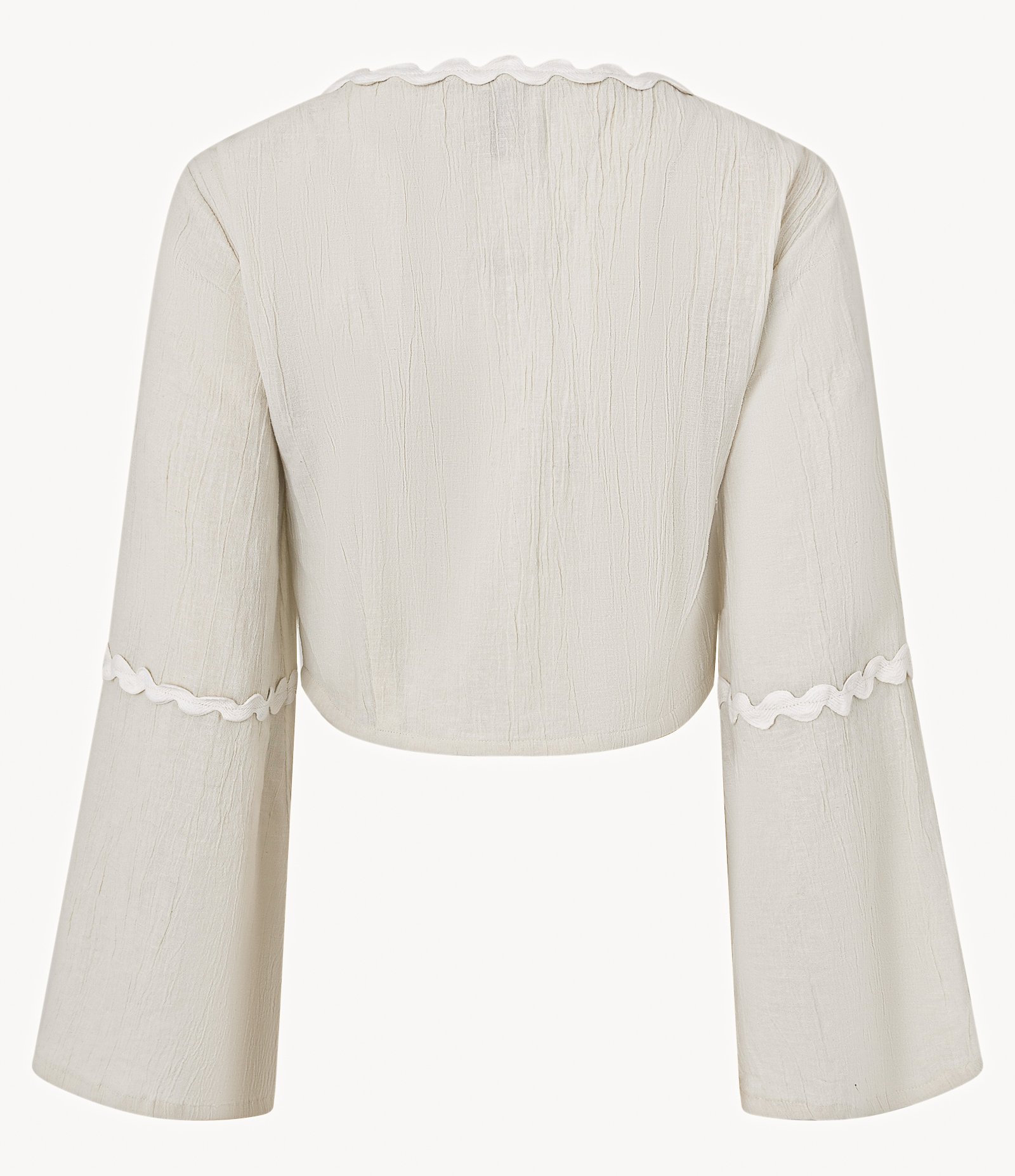 Blusa Cropped em Anarruga com Detalhes em Sianinha Bege 7