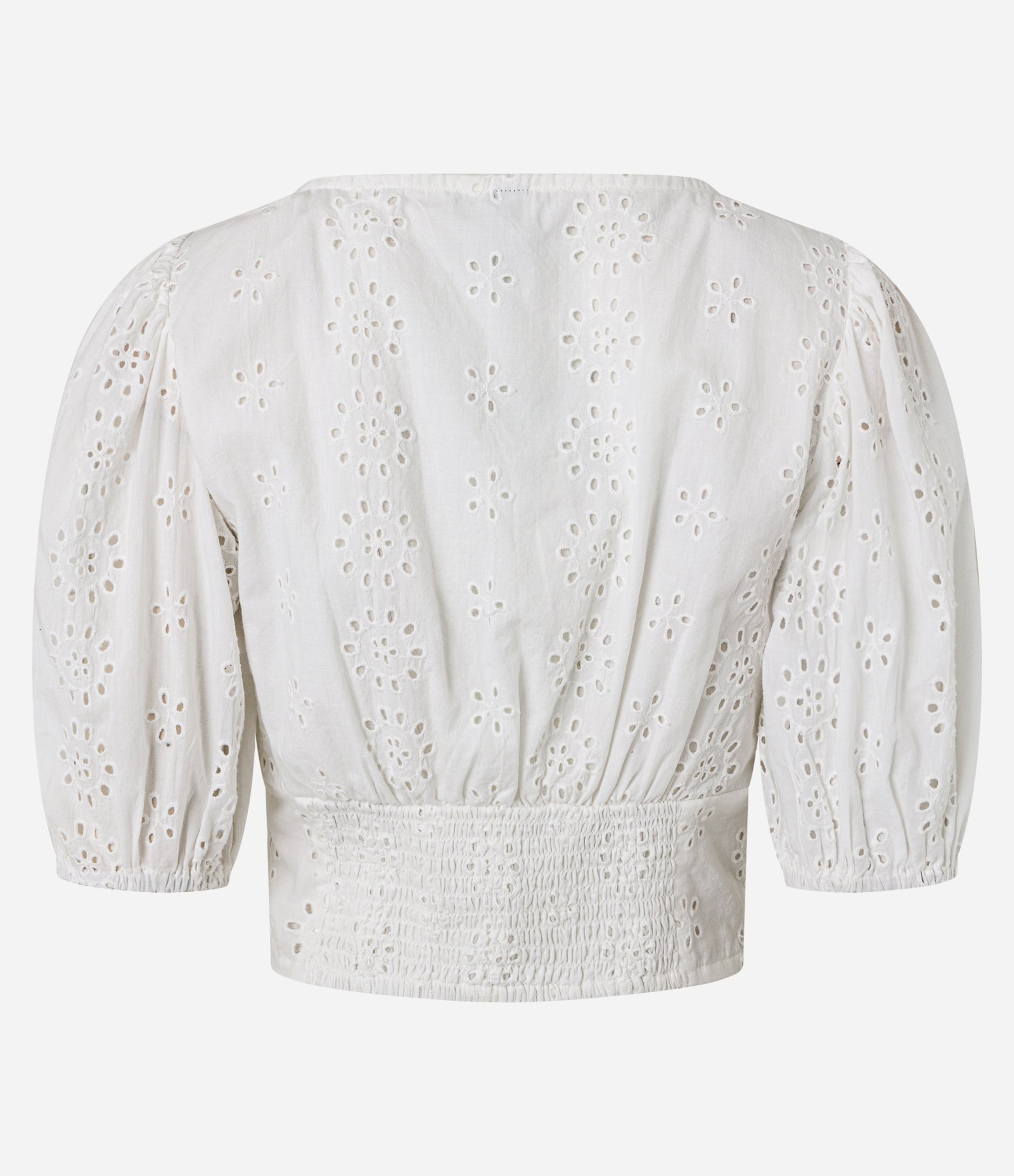 Blusa com Manga Bufante Amarração e Abotoamento com Textura Floral Branco 7