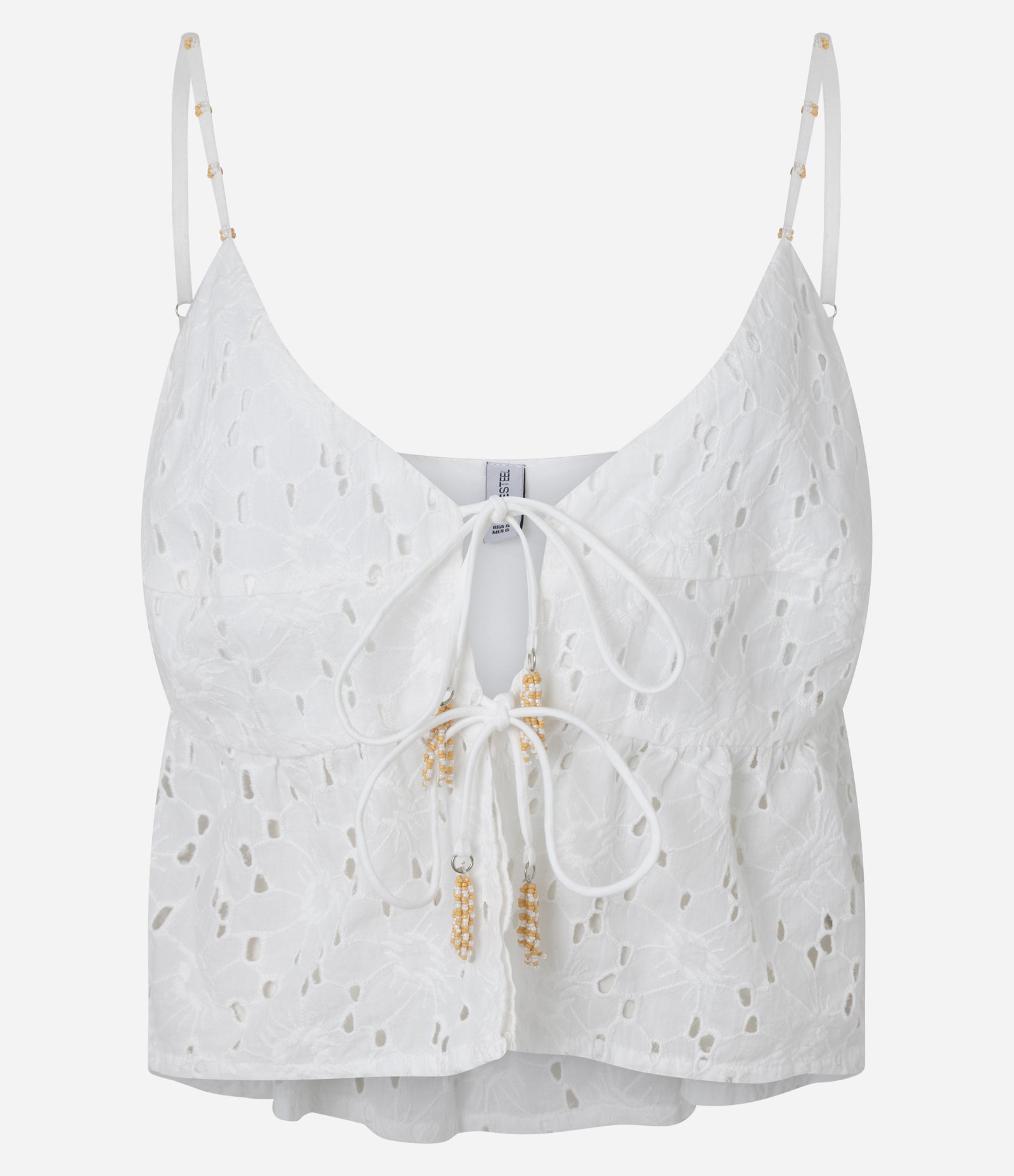 Blusa Cropped em Laise Floral com Amarração Frontal Branco 6