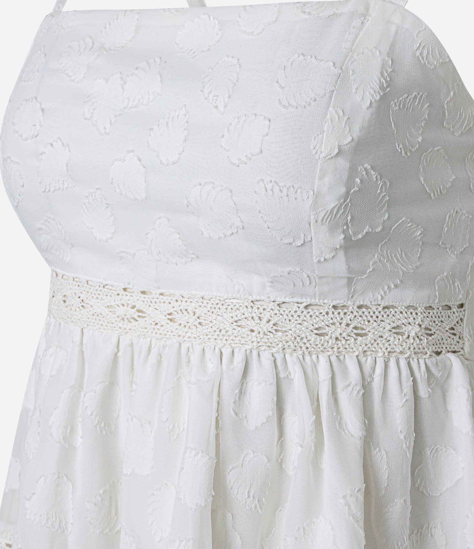 Blusa Regata com Decote Reto e Estampa Folhas com Detalhes de Renda Branco 6