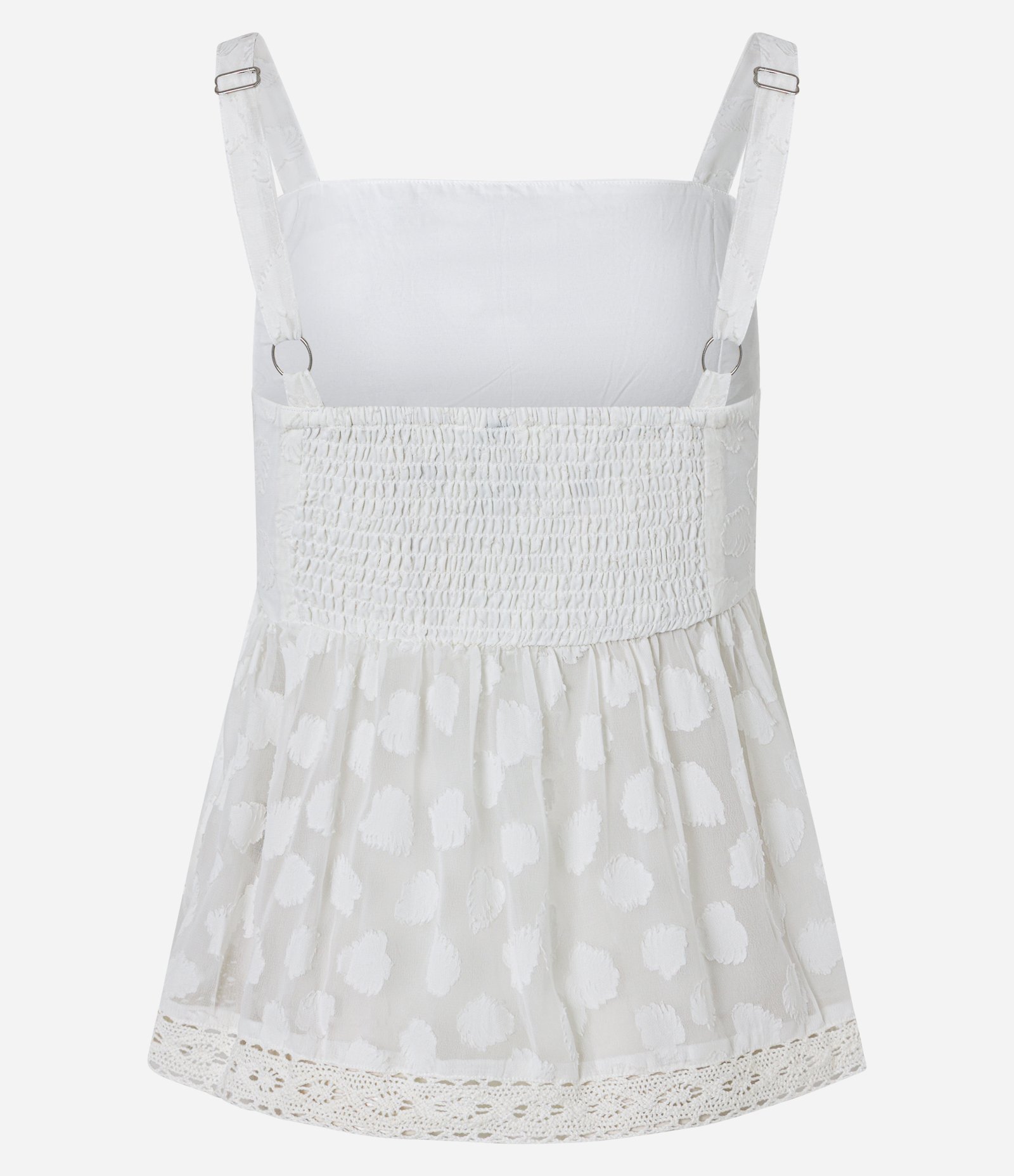 Blusa Regata com Decote Reto e Estampa Folhas com Detalhes de Renda Branco 7