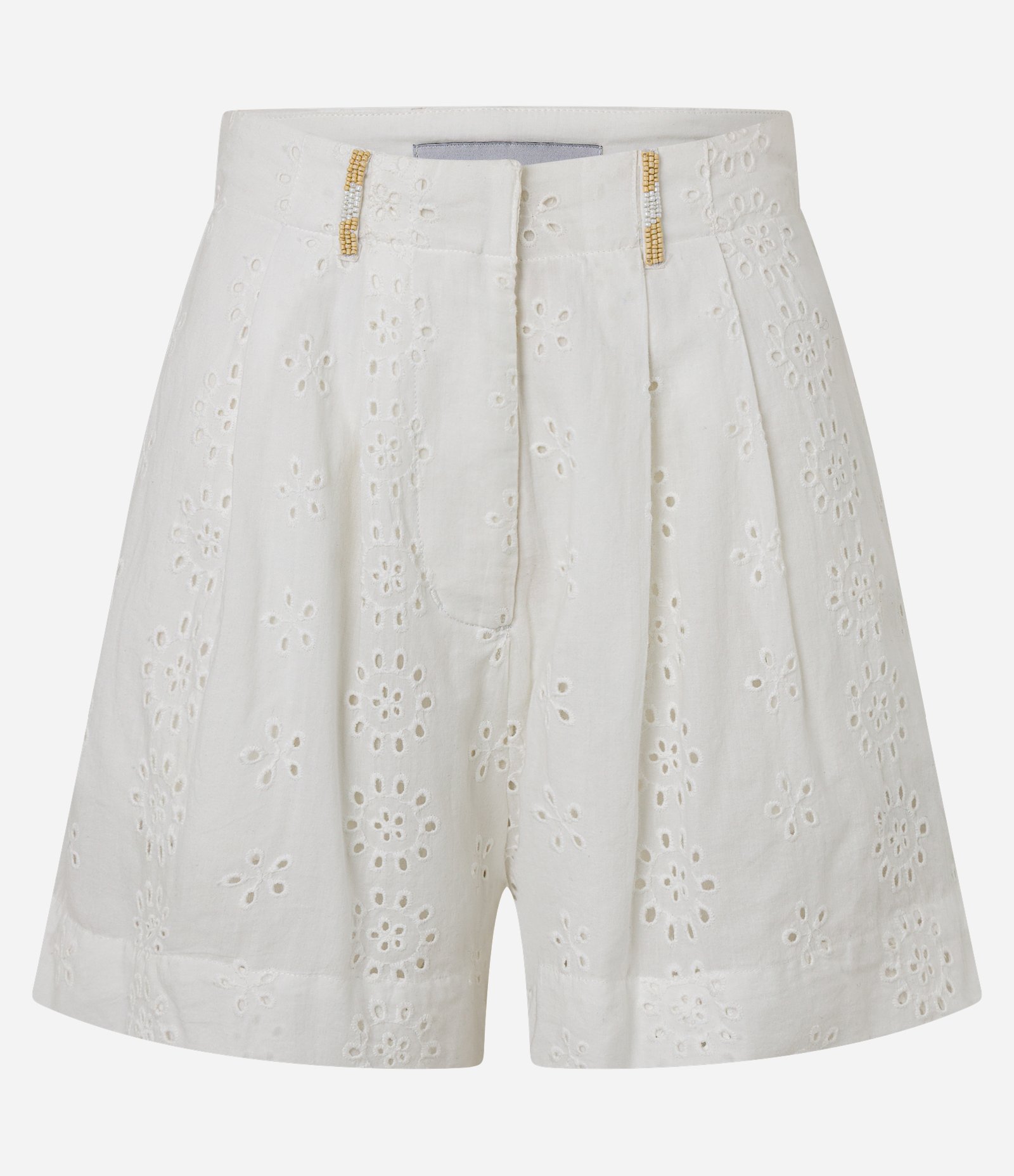 Short Curto com Passantes com Miçangas e Estampa Floral Branco 5