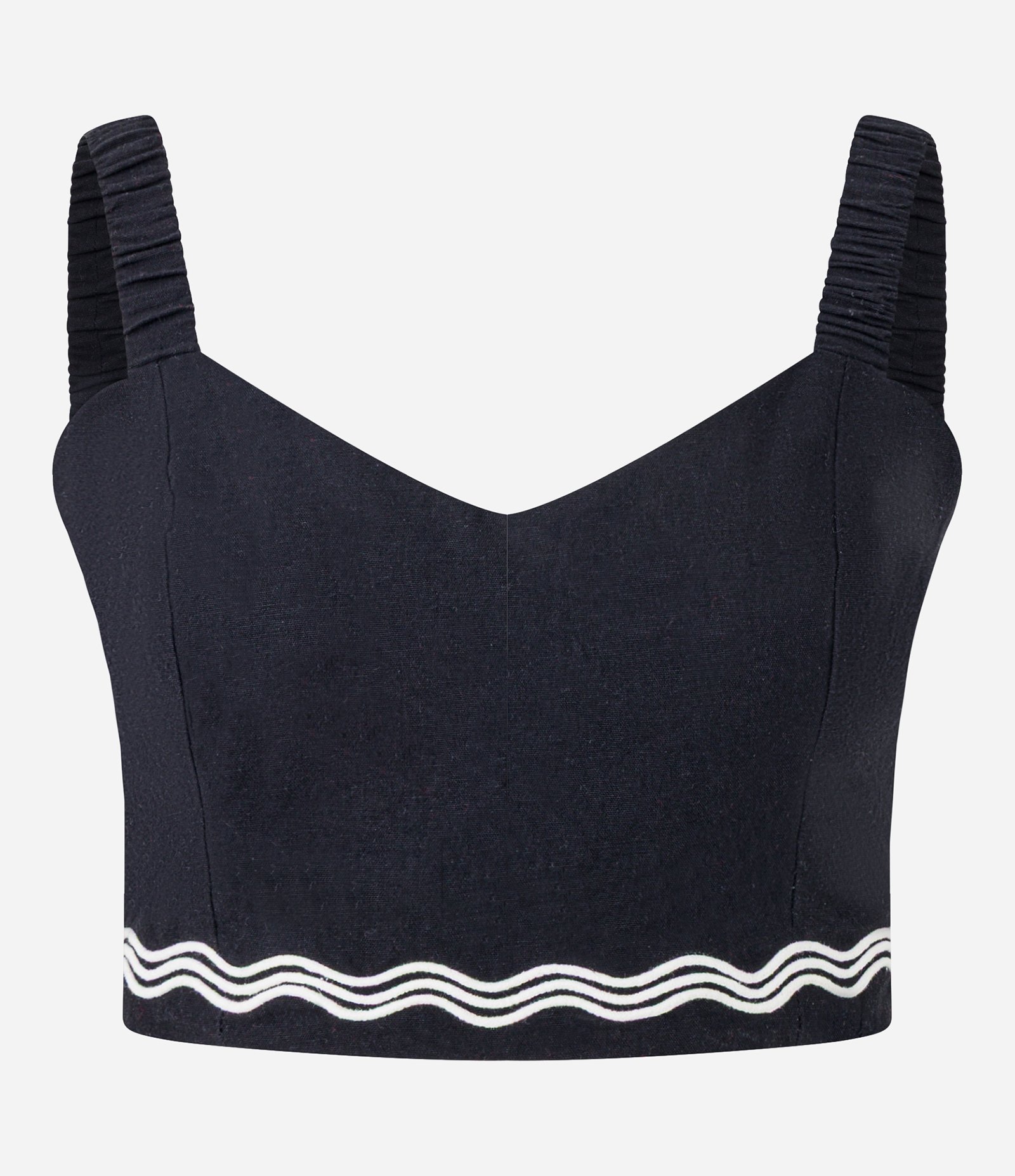 Blusa Cropped com Linho e Bordado na Barra Preto 5