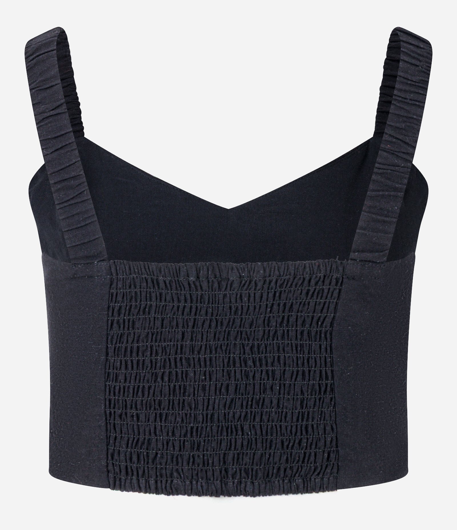 Blusa Cropped com Linho e Bordado na Barra Preto 6