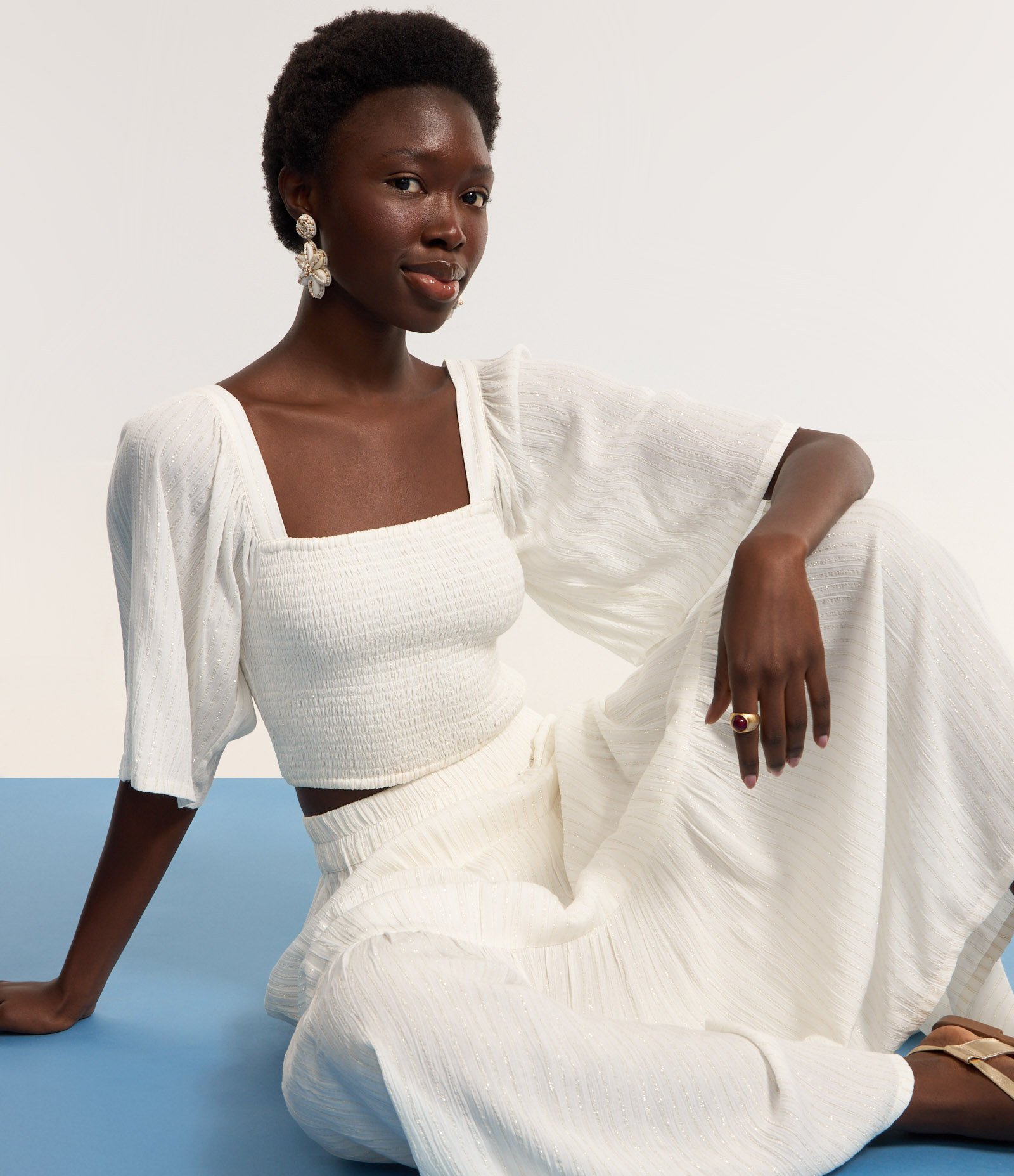 Blusa Croppet com Manga Ampla e Lastex Off White 4