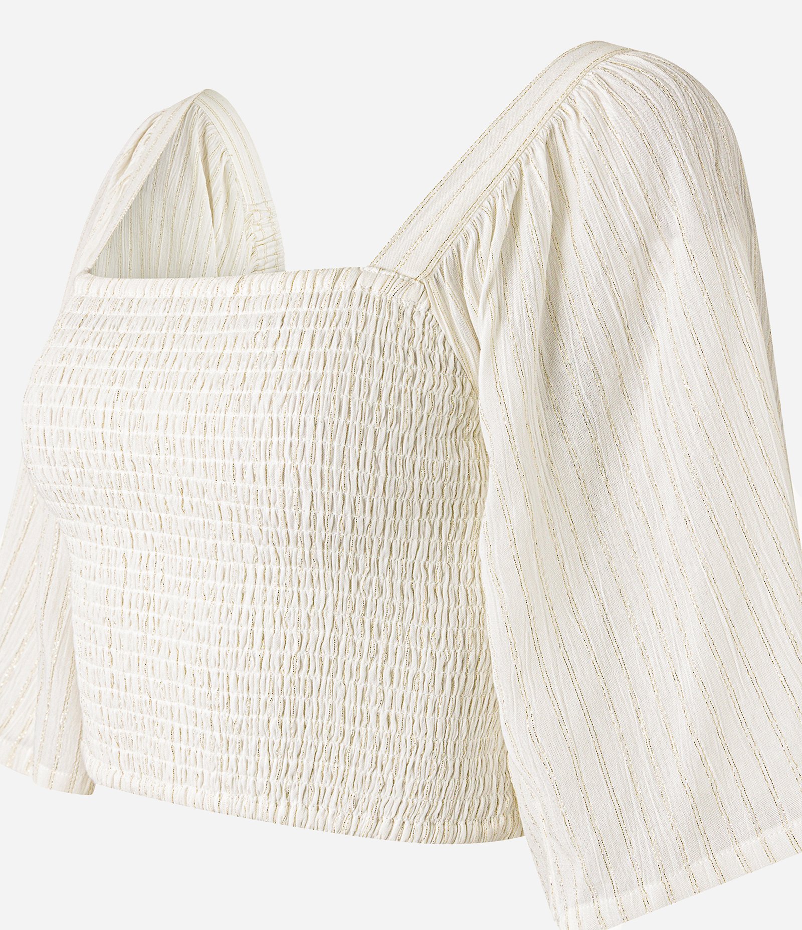 Blusa Croppet com Manga Ampla e Lastex Off White 6