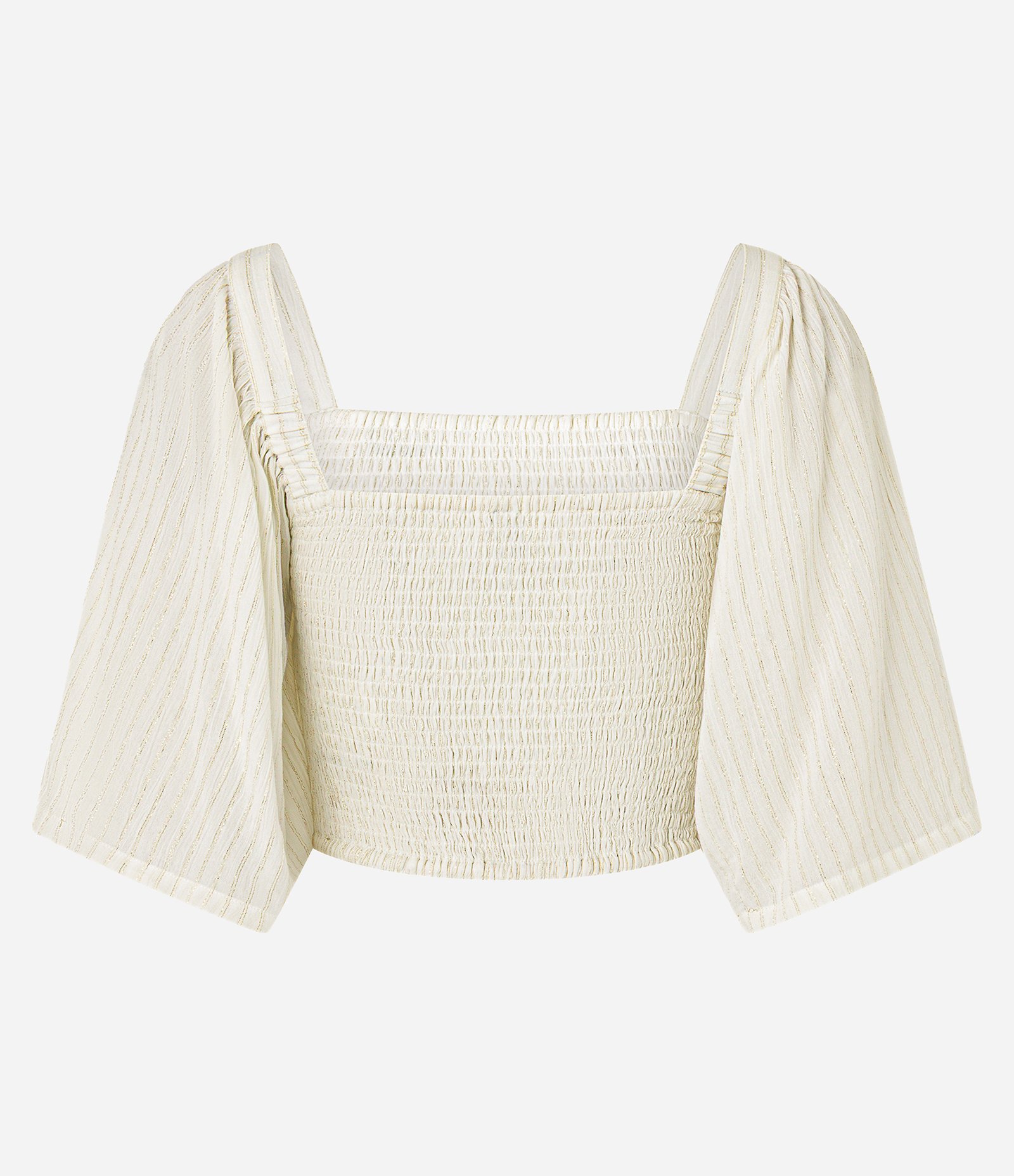 Blusa Croppet com Manga Ampla e Lastex Off White 7