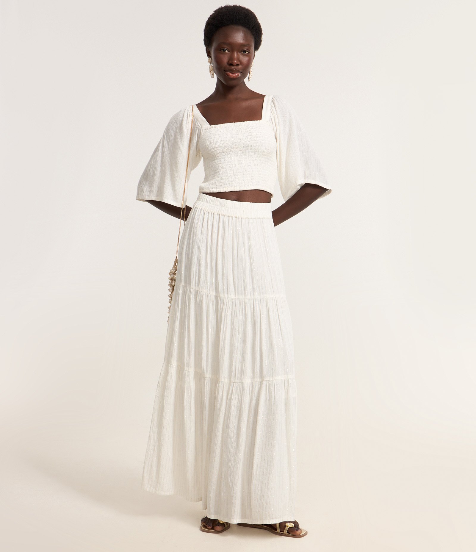 Blusa Croppet com Manga Ampla e Lastex Off White 2