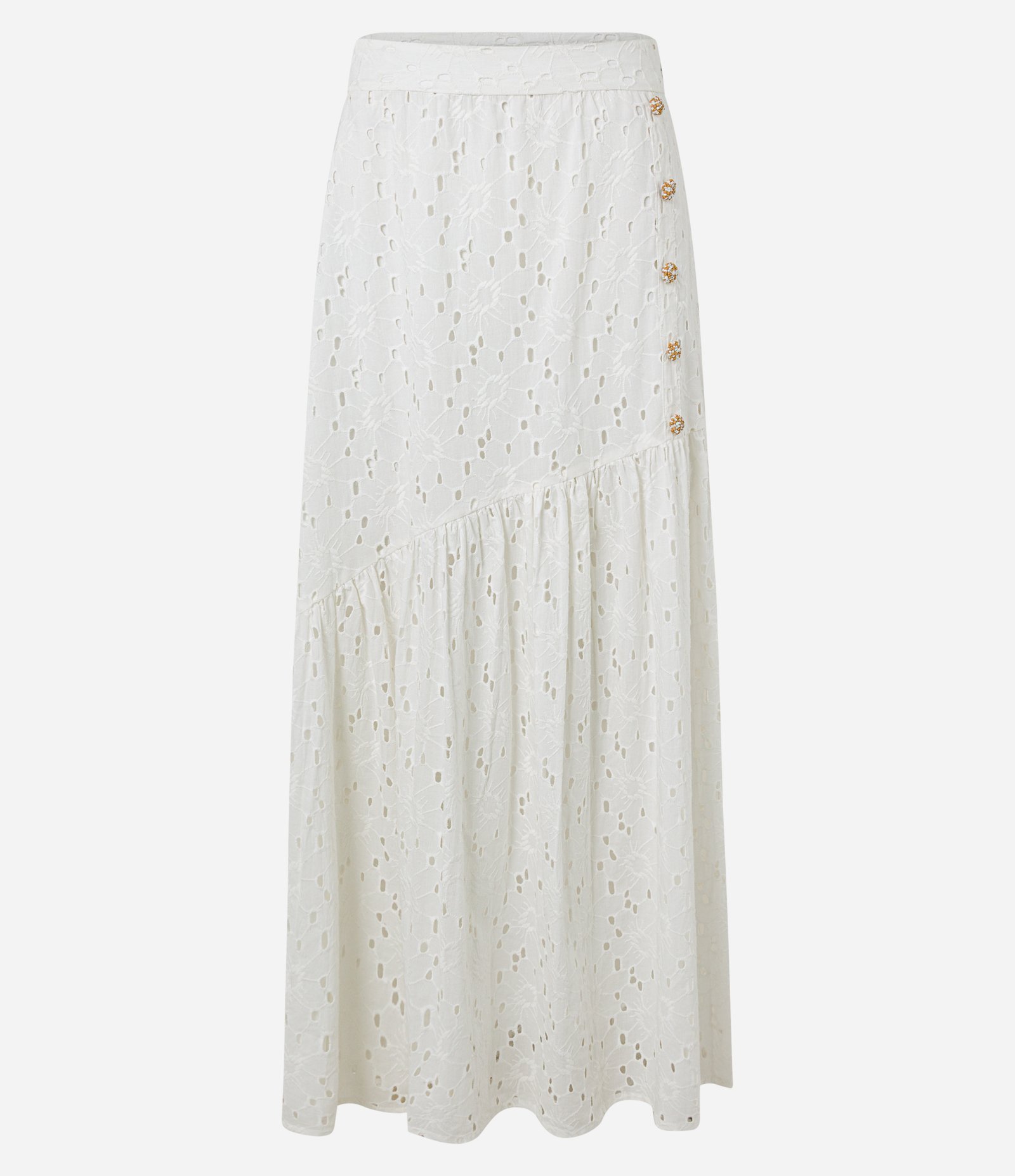 Saia Long Midi em Laise Floral com Pala e Botõezinhos Branco 6