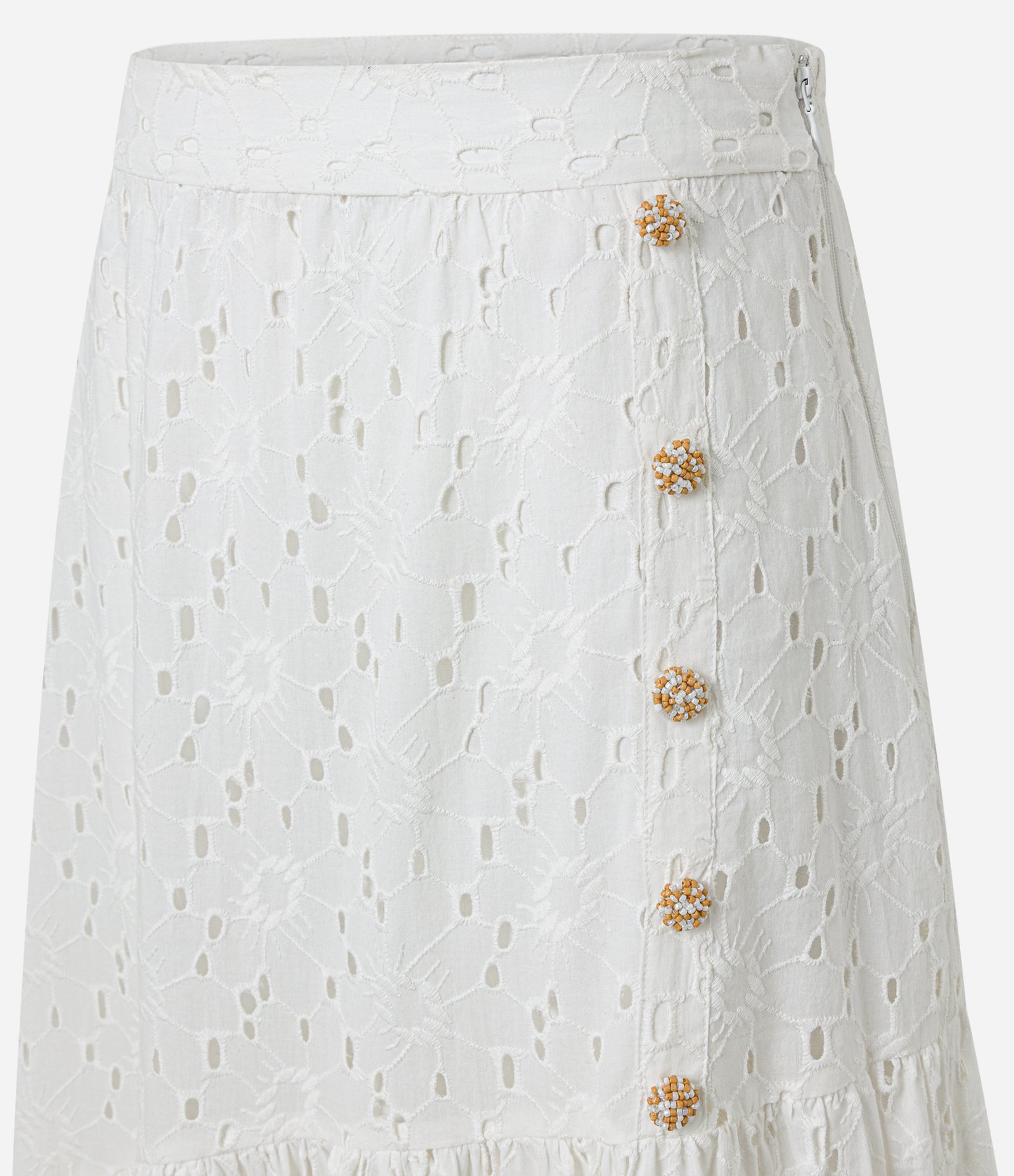 Saia Long Midi em Laise Floral com Pala e Botõezinhos Branco 7