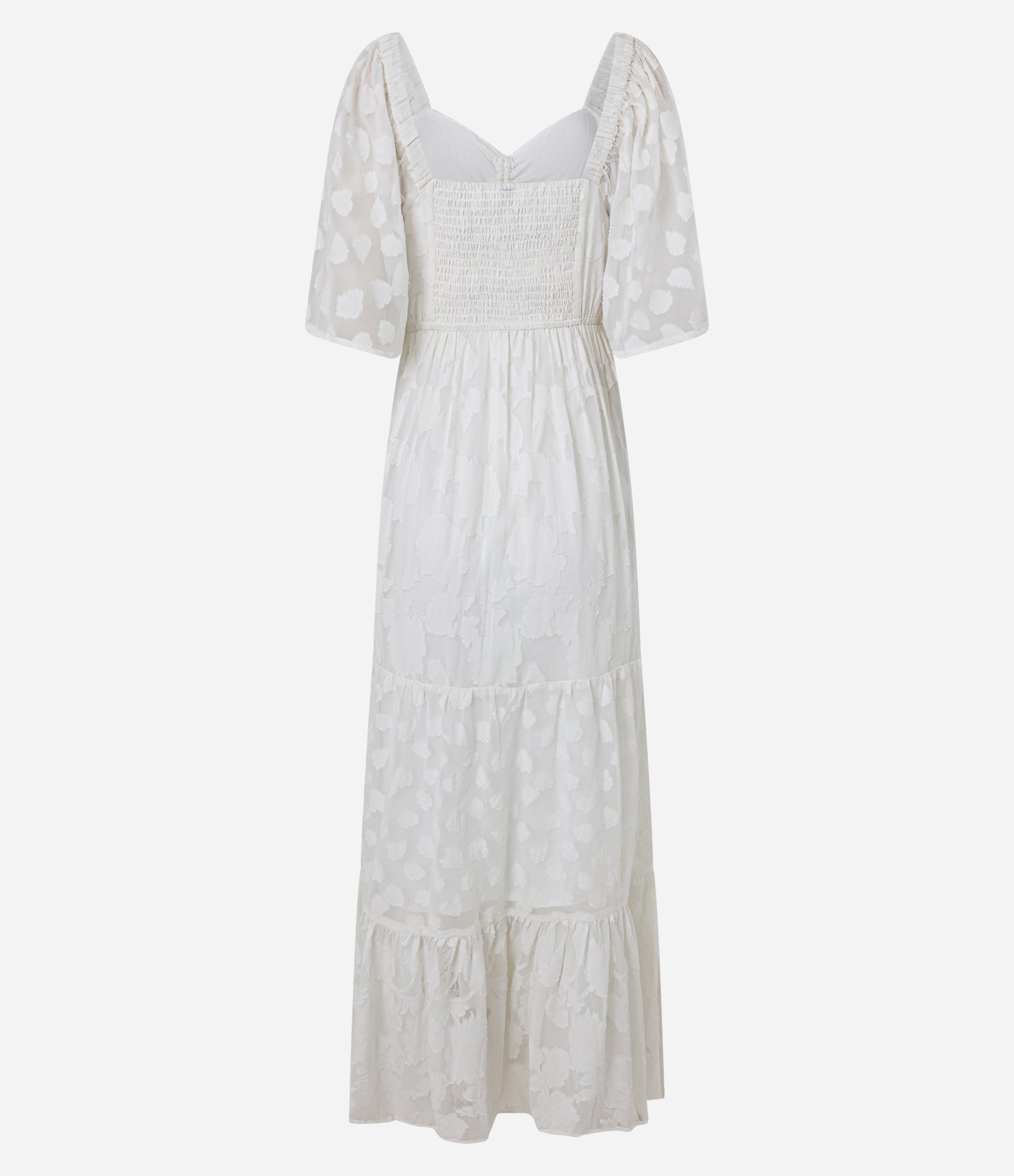 Vestido Longo em Crepe com Babados e Amarração Frontal com Tassel Branco 9