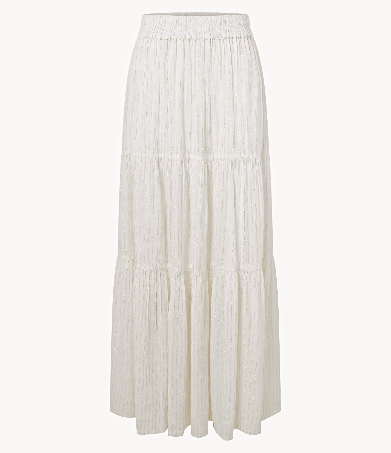 Saia Longa com Babados e Fio Metalizado Off White 6