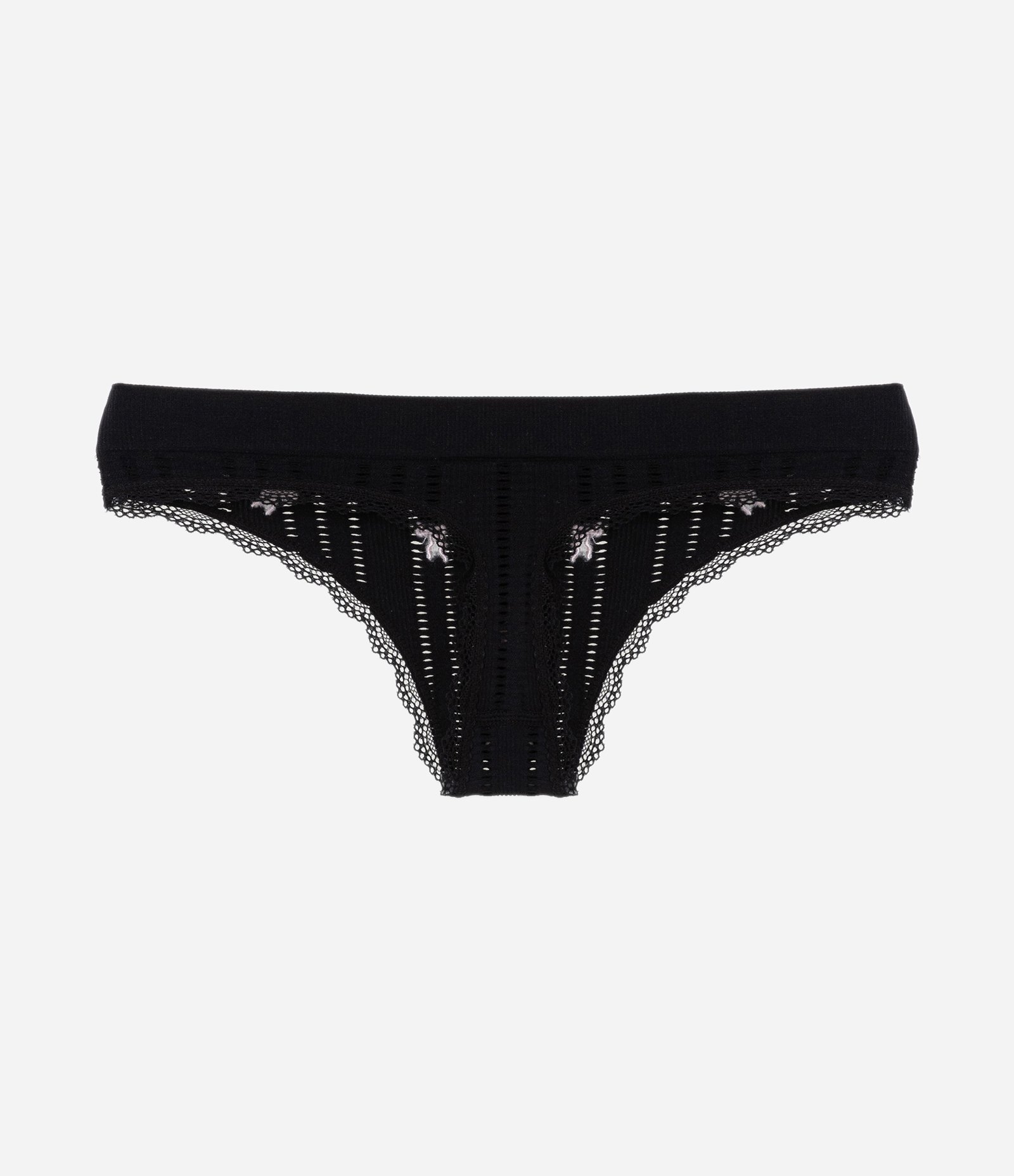 Calcinha Biquíni Fio Seamless Texturizada com Bordado de Lacinhos Preto 6