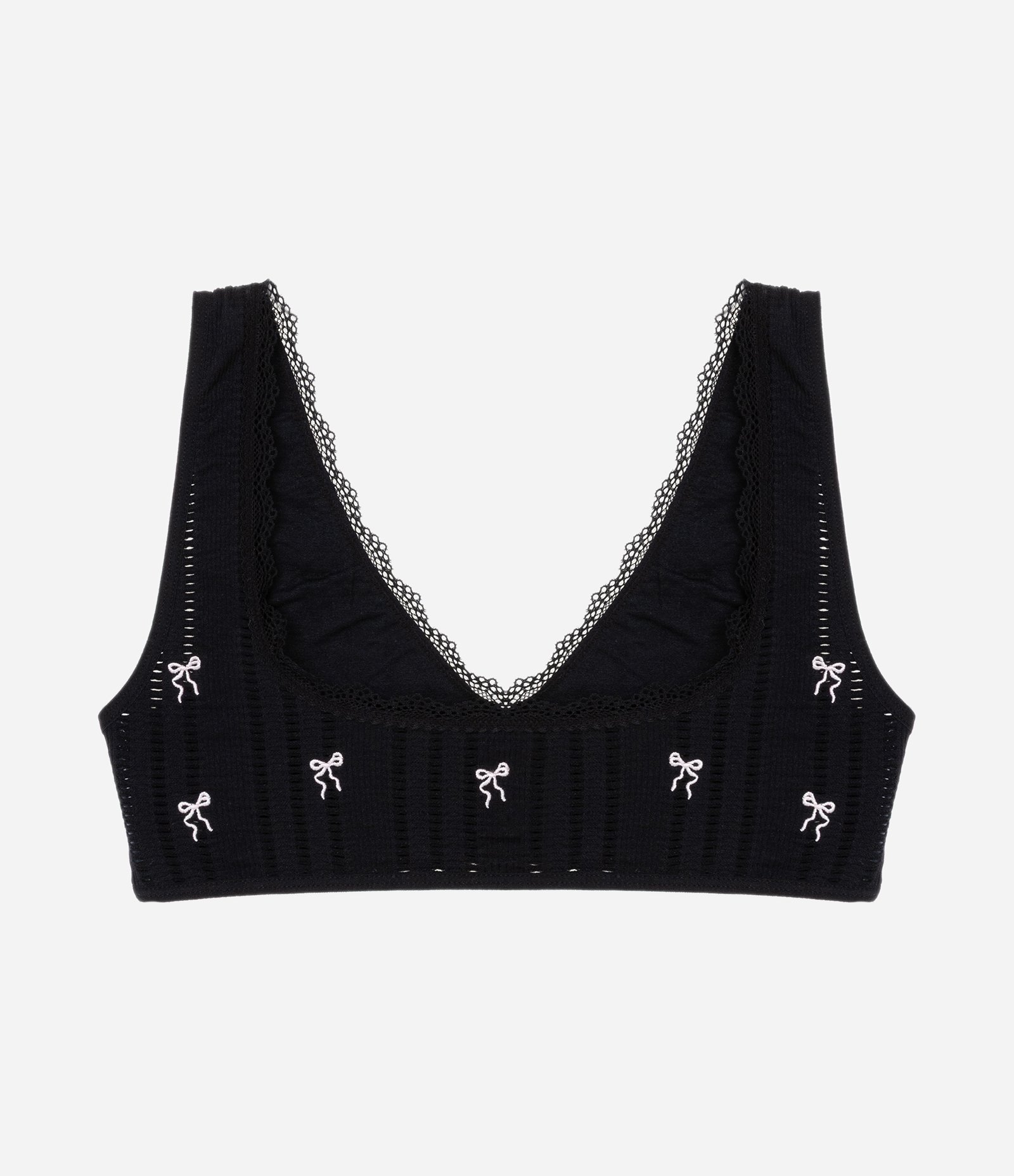 Sutiã Top Seamless Texturizado com Renda e Bordado de Lacinhos Preto 6