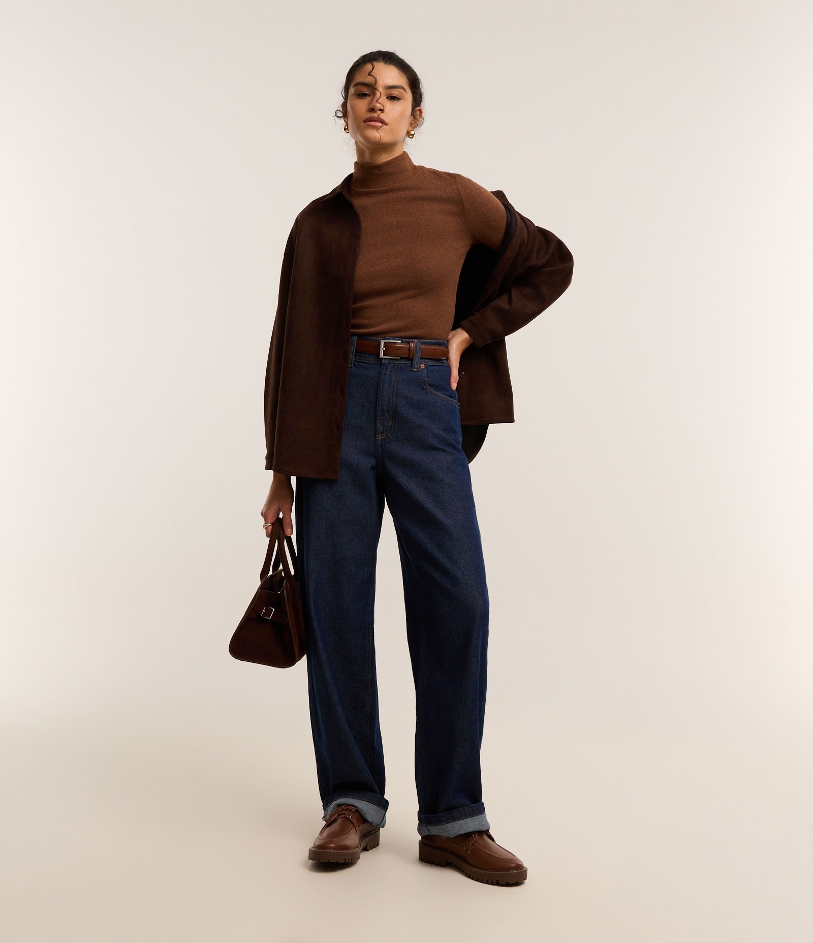 Blusa Texturizada com Gola Alta e Manga longa Marrom 2