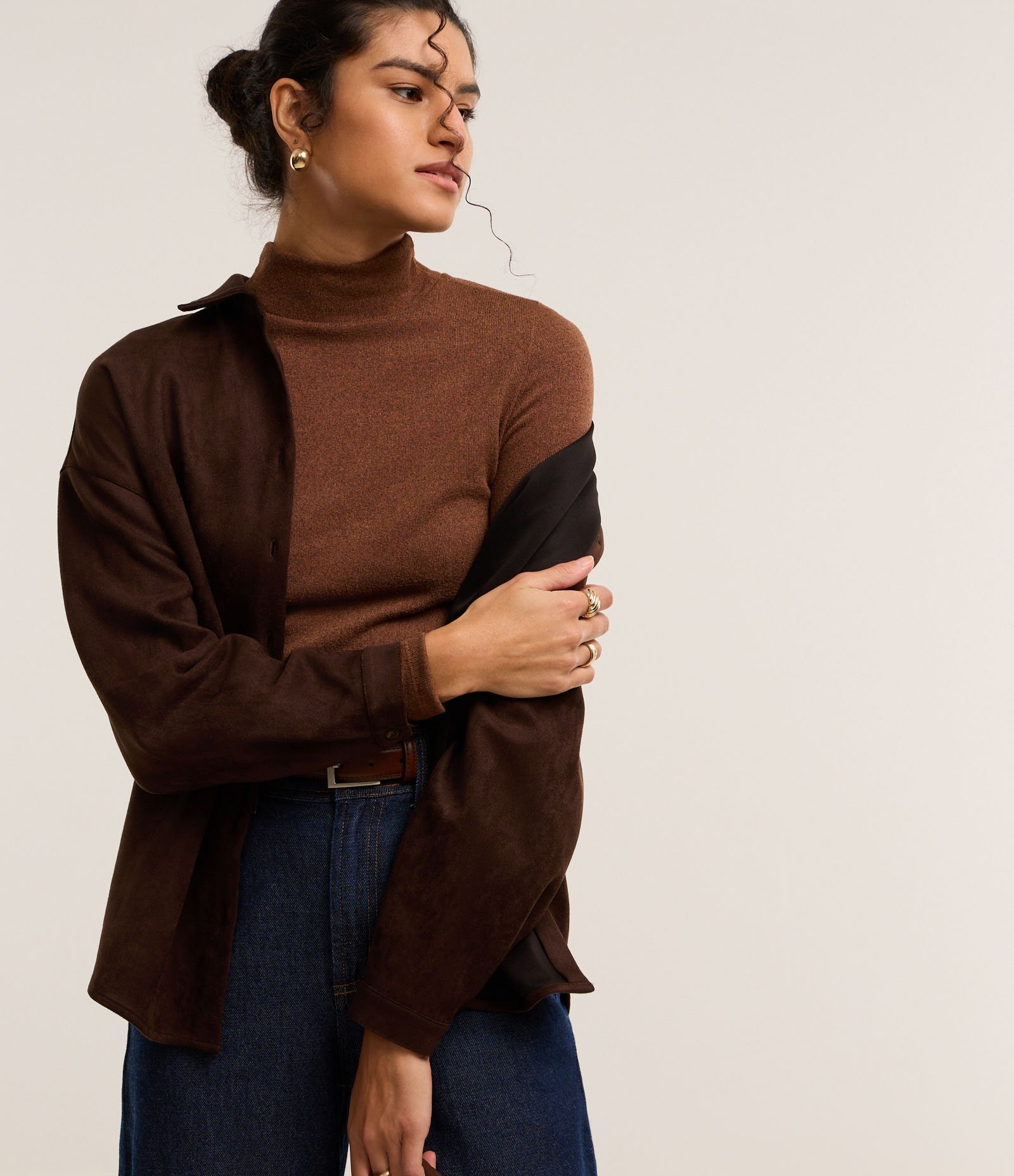 Blusa Texturizada com Gola Alta e Manga longa Marrom 3