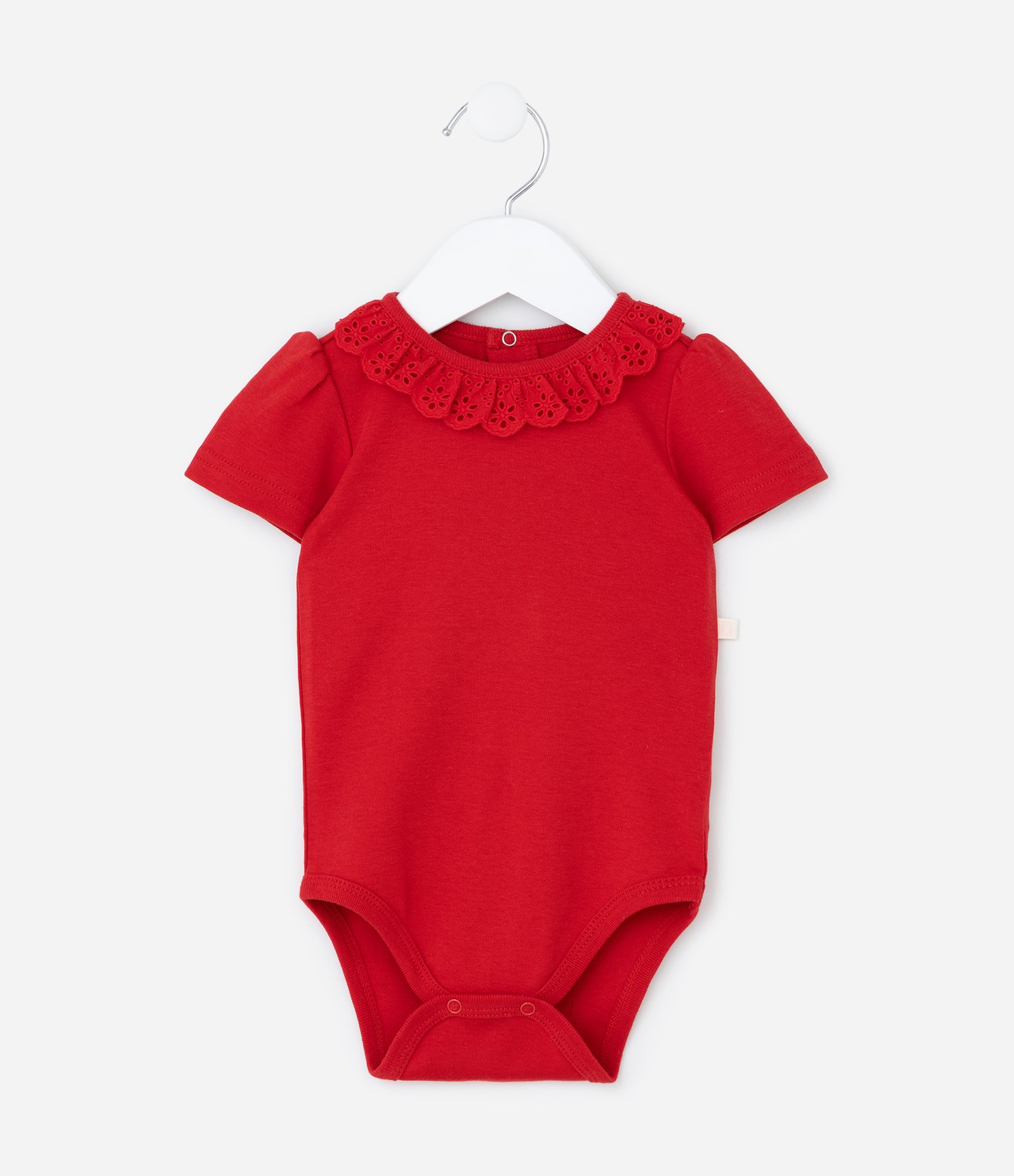 Body Infantil com Babado de Broderie - Tam 0 a 24 Meses Vermelho 2